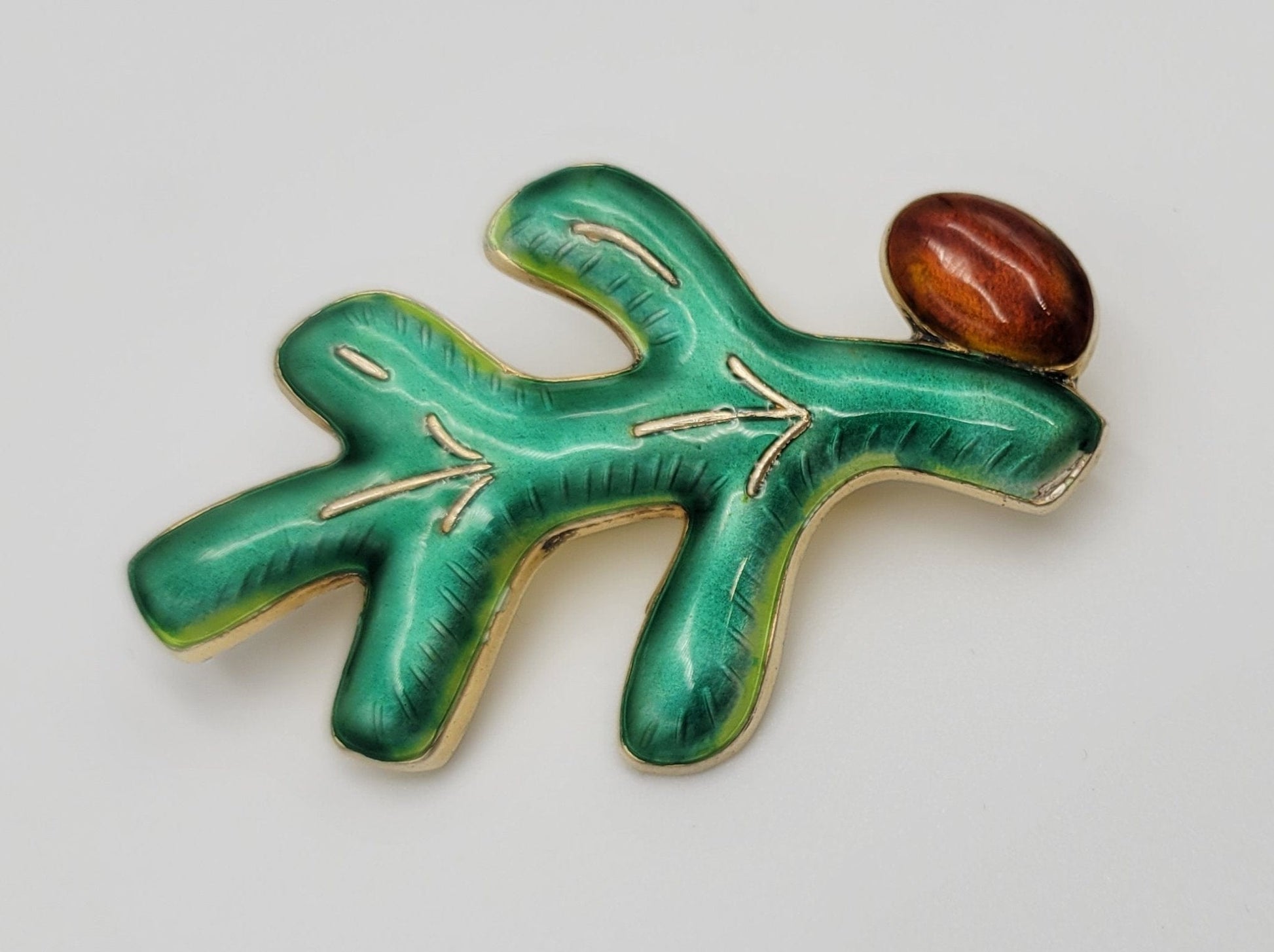 J Tostrup Jewelry J Tostrup Norway Sterling & Guilloche Enamel Holly Berry Leaf Brooch Pin 1950's