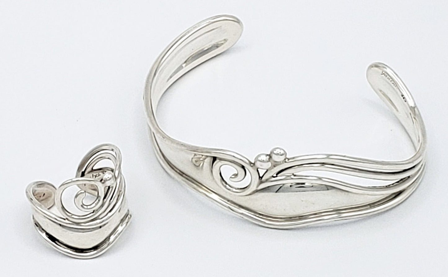 Janica Janina Nielsen Jewelry Danish Designer Janina Nielsen Abstract Modernist Cuff Bracelet & Ring Set 1980s