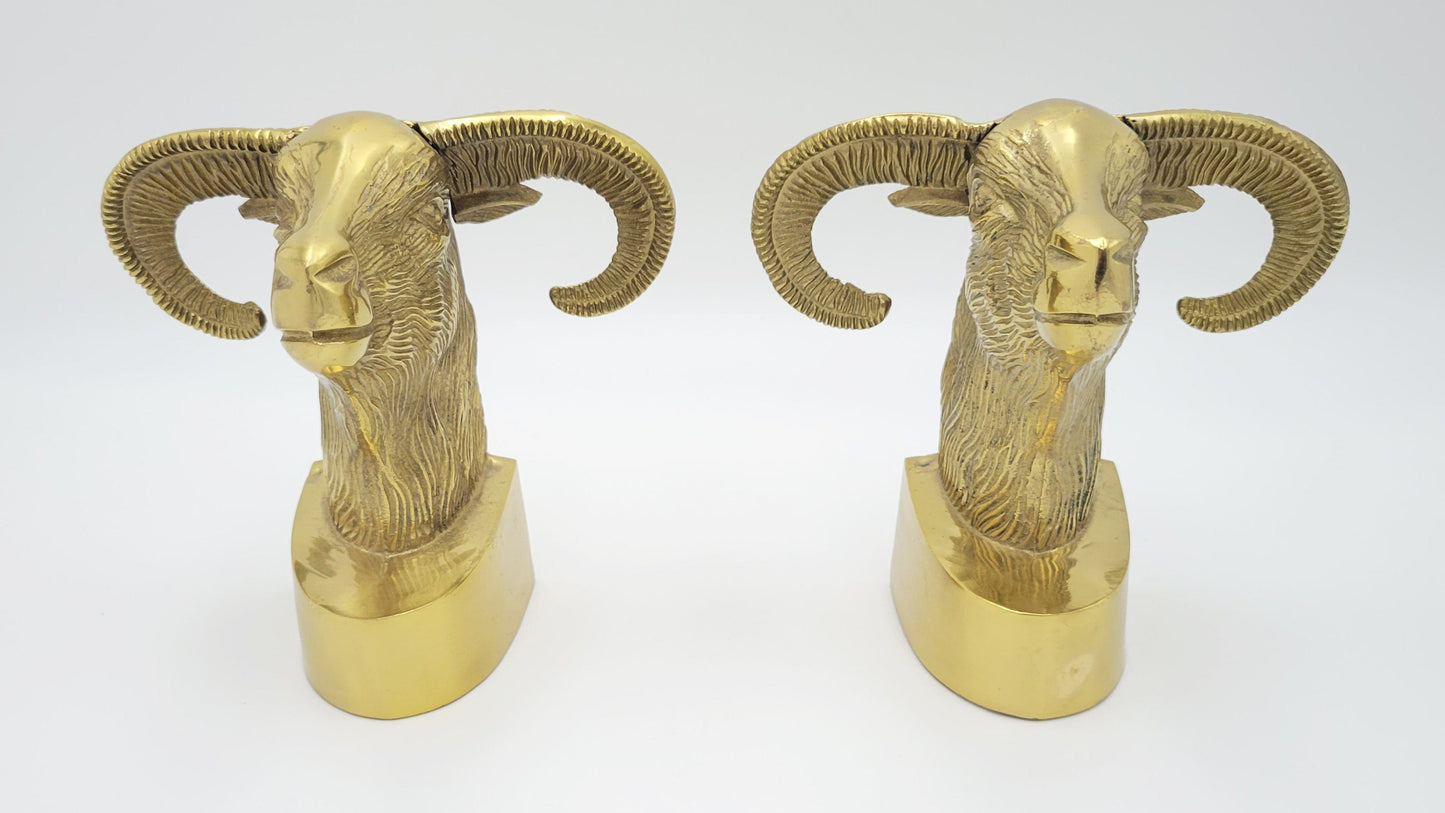 Jaru Bookends Vintage Regal & Majestic Large Brass Aries Ram Bighorn Sheep Bookends Set