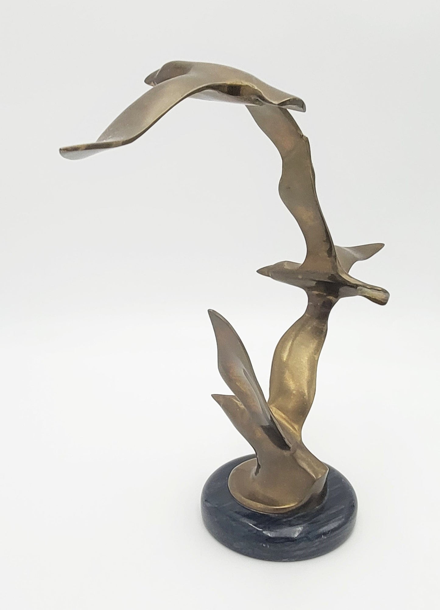 Jere Style Sculpture Sculpture Vintage Jere Style Matte Brass Modernist Birds in Flight Sculpture Marble Base
