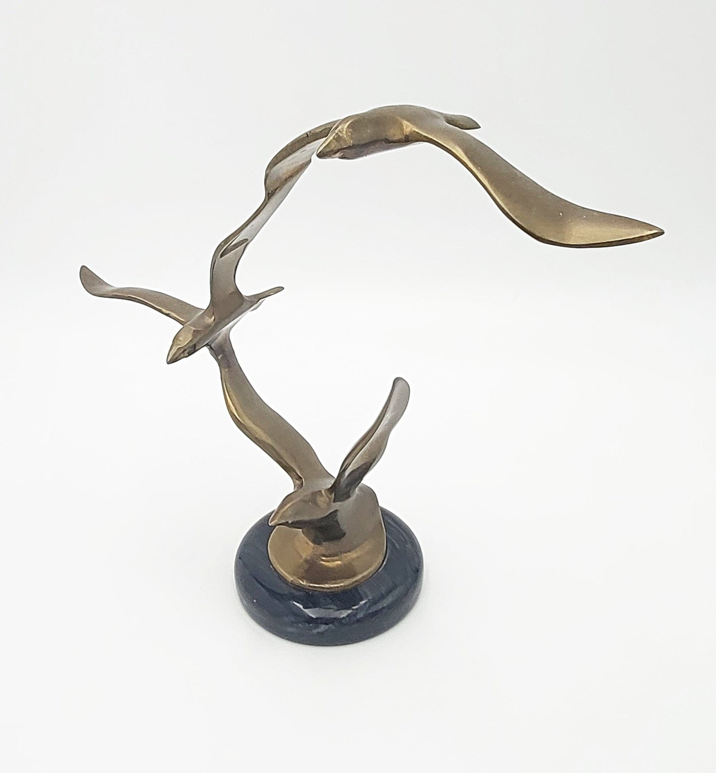Jere Style Sculpture Sculpture Vintage Jere Style Matte Brass Modernist Birds in Flight Sculpture Marble Base