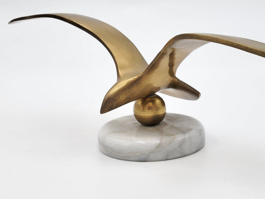 Jere Style Sculpture Vintage Abstract Modernist Brass & Marble Large Bird in Flight Sculpture Statue