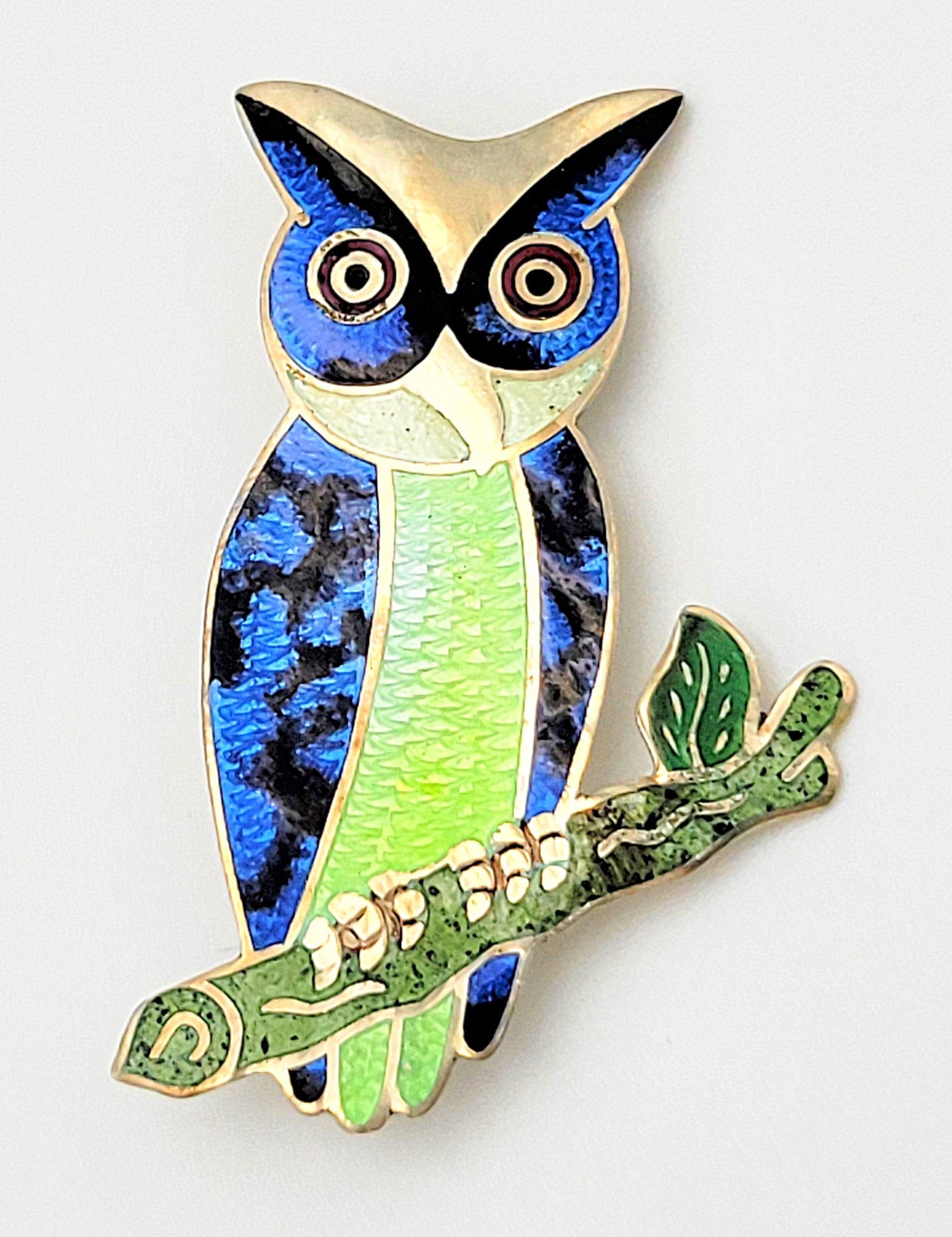 Jeronimo Fuentes Jewelry Jeronimo Fuentes Margot de Taxco Sterling Enamel Owl Brooch Pin Pendant 1950s