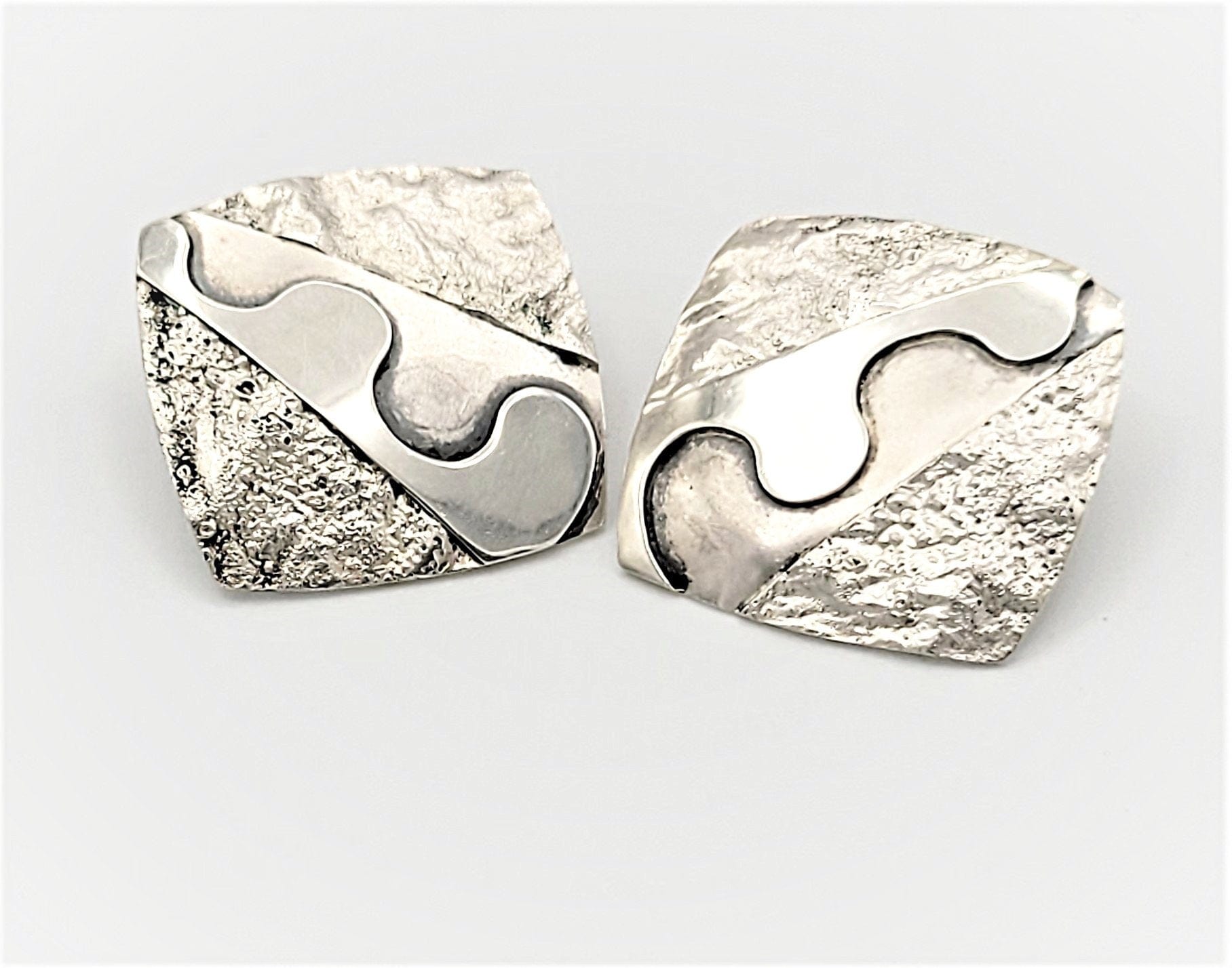 JGL Jewelry Vintage 925 Sterling Silver Abstract Modernist JGL Signed Pierced Square Earrings