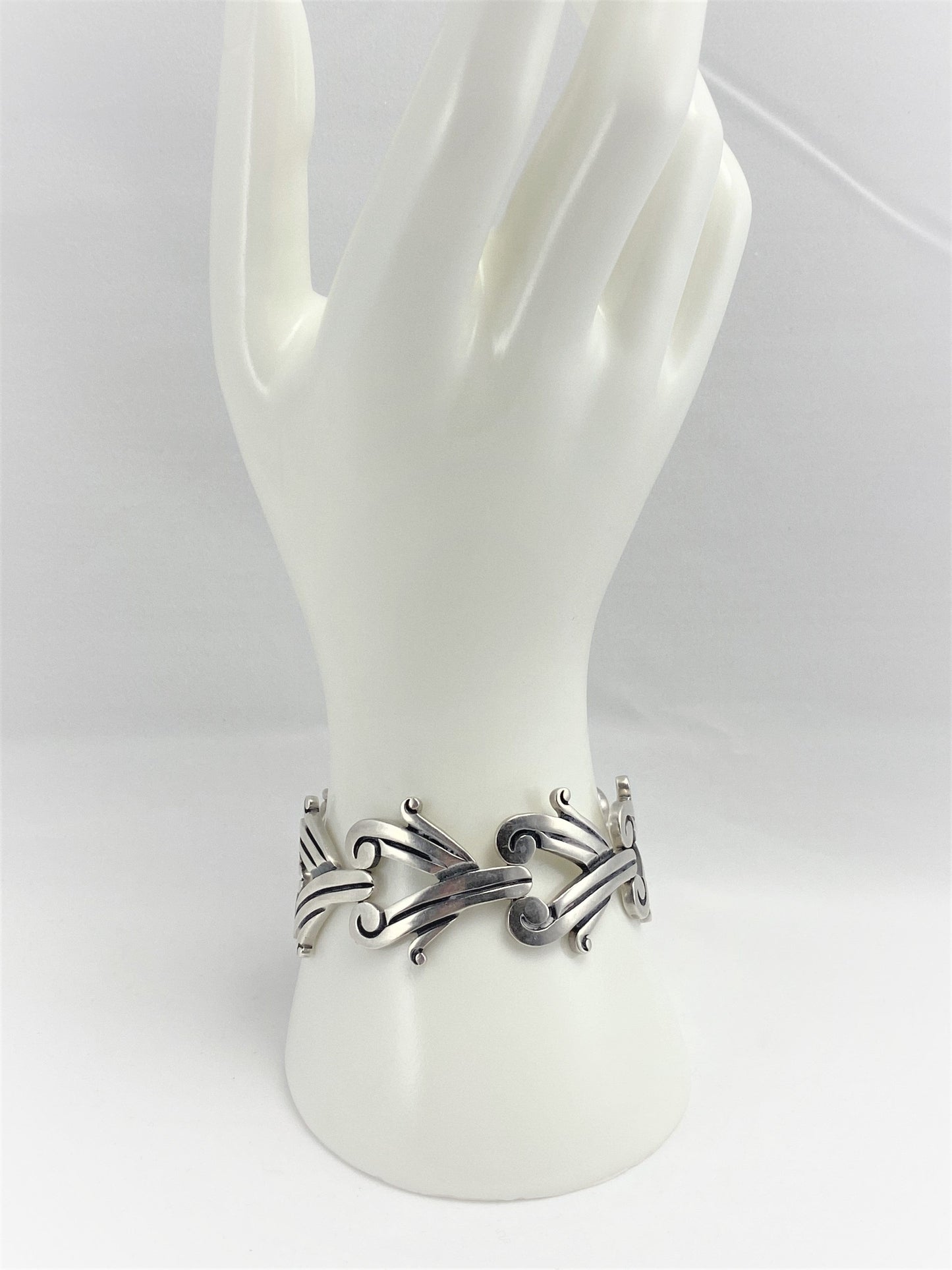 JJ Taxco Jewelry JJ Taxco Eagle 3 Margot Modernist Style Panel Link Sterling Bracelet 1950s