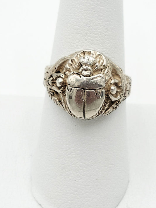 Kali Jewelry Rare 925SS Artisan Egyptian Revival Scarab Beetle Ring made by Kali Circa 1970's