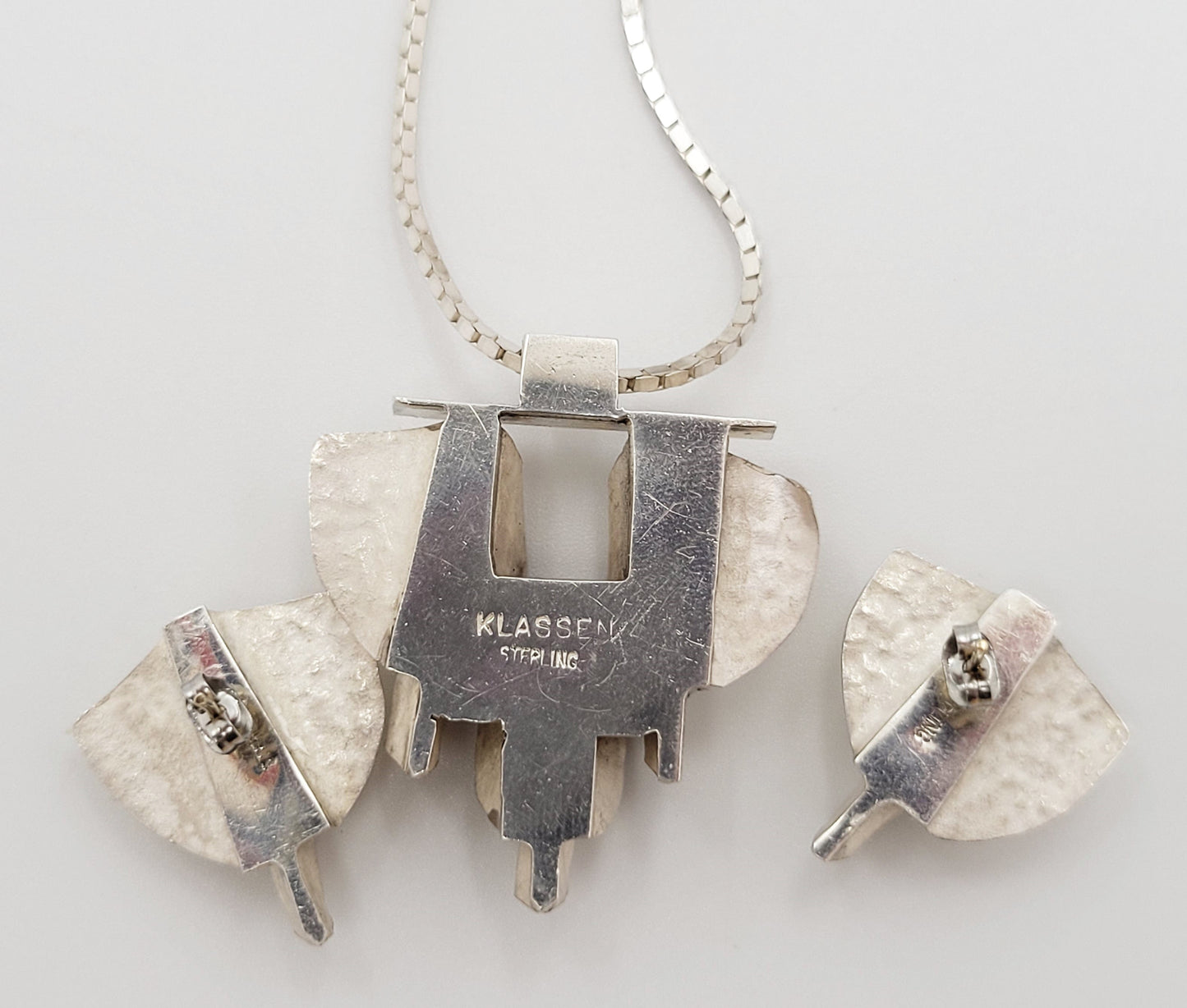 Klassen Jewelry Brianna Glanzer Klassen Sterling Silver Abstract Modernist Necklace & Earring Set 1990s