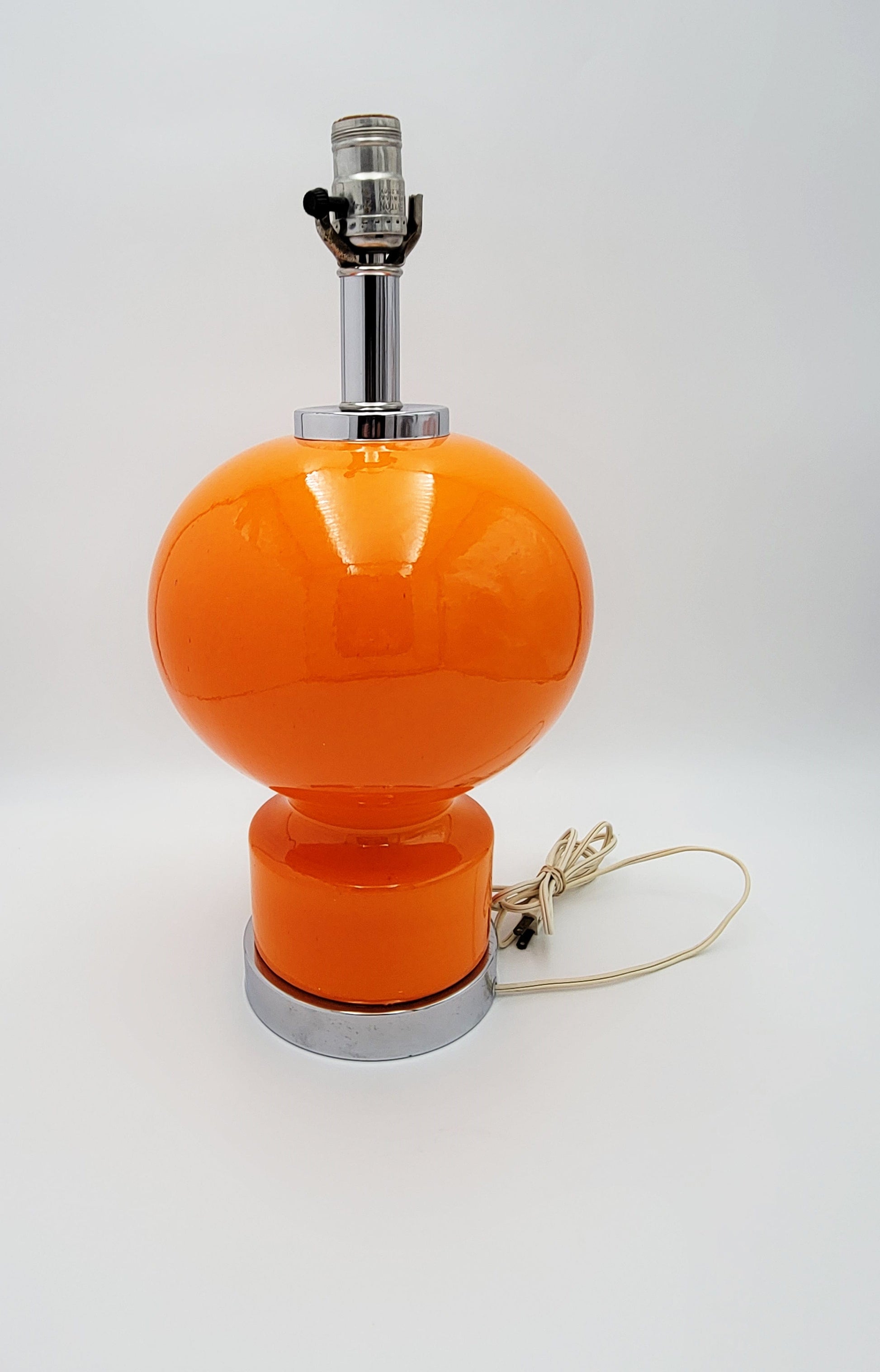 Kovacs Lighting Rare Retro Mod Kovacs Atomic Orange Ceramic & Chrome Table Lamp 1960s