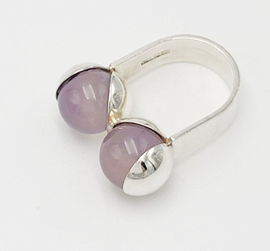 Kupittaan Kulta Jewelry RARE EK Kupitaan Kulta Sterling & Rose Quartz 3D Orbs Modernist Ring 1960s