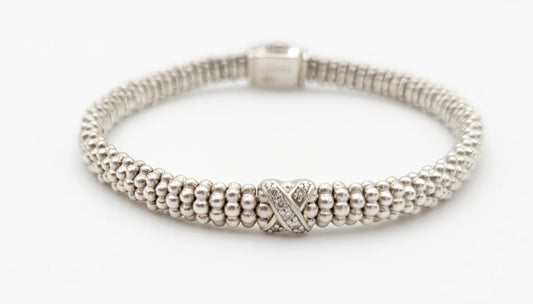 Lagos Jewelry Superb LAGOS Caviar Lux Sterling Silver & Diamond Single X Station Bracelet Mint!
