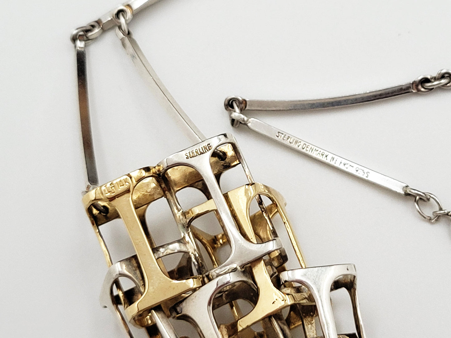 LJI and Niels Erik From Jewelry Superb Danish Design 14k & 925 Abstract Modernist Cubist 3D HUGE Necklace
