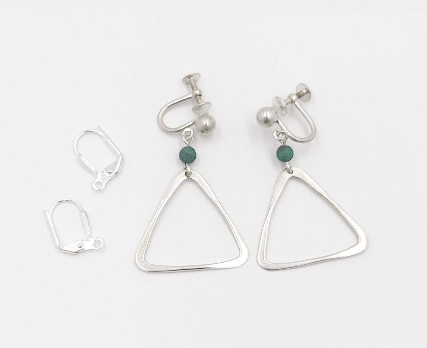 Masterson Jewelry Vintage Screwback Masterson Sterling and Green Malachite Triangle Drop Earrings