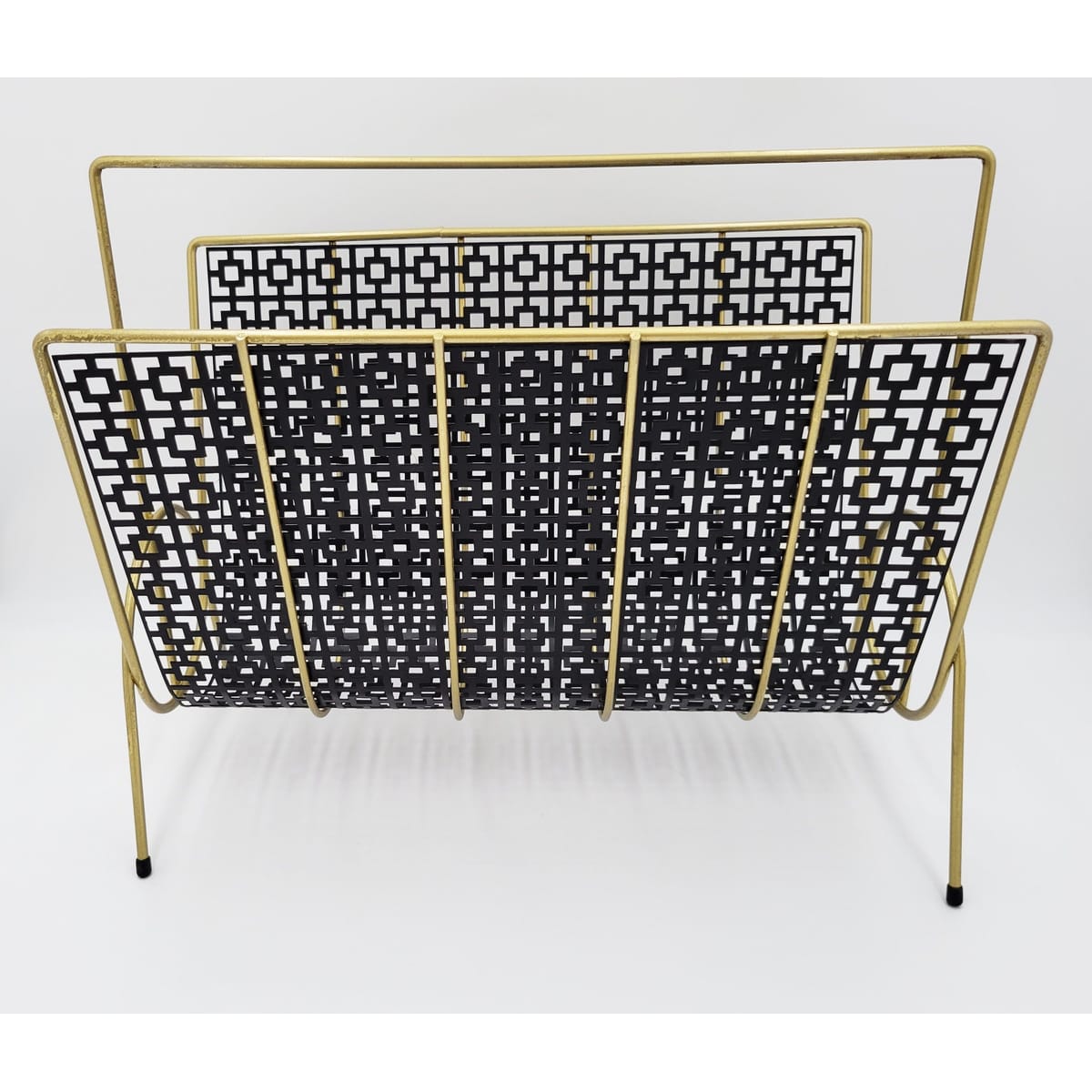 MCM Magazine Rack Magazine Rack MCM Brass and Steel Black &amp; Gold Magazine Rack