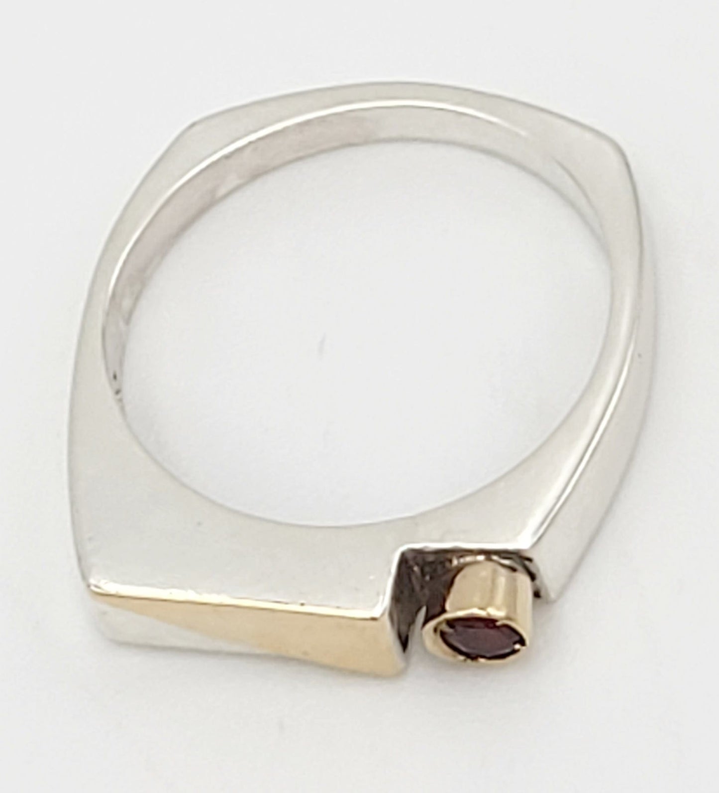 Michael Lehrman Jewelry CA Designer Michael Lehrman Sterling 14k Garnet Modernist Band Ring 1980s