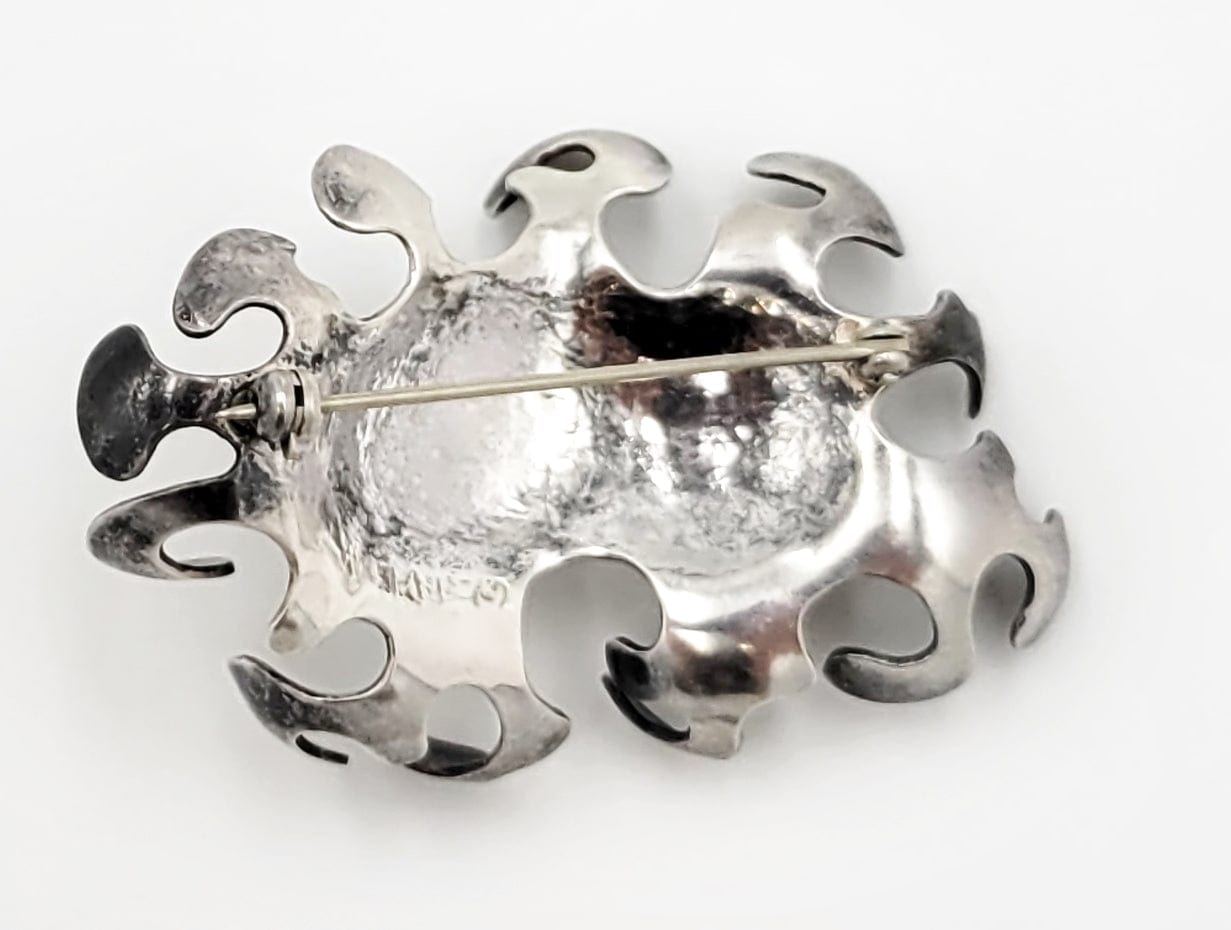 ML Sterling Jewelry Vintage Designer Sterling Biomorphic Abstract Retro Brooch Signed Dated 1972
