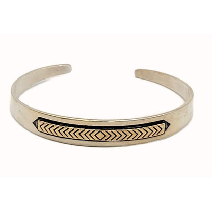 MM Rogers Jewelry 925S &amp; 14k Gold J. Yazzie Navajo for MM Rogers Unisex Cuff Bracelet Circa 1980s