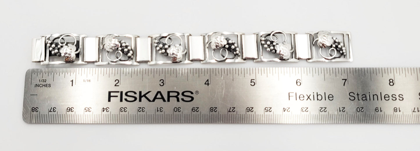 Munksgaard Jewelry Munksgaard Denmark Art Deco 3D Grapes #244 Sterling Panel Bracelet 1970s