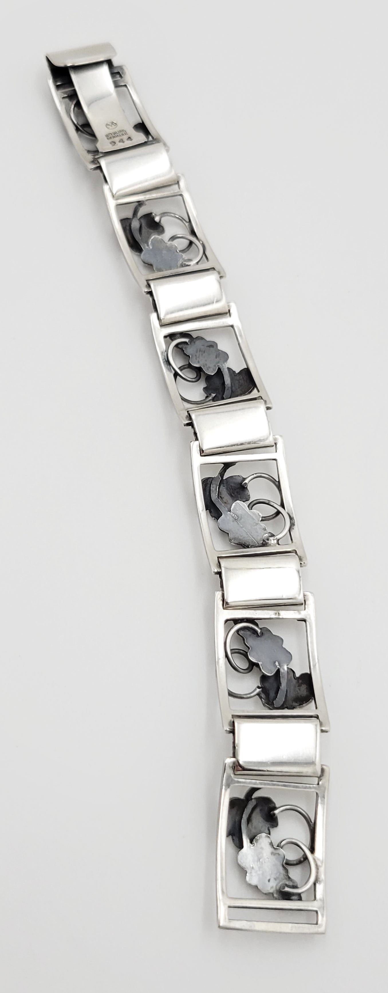 Munksgaard Jewelry Munksgaard Denmark Art Deco 3D Grapes #244 Sterling Panel Bracelet 1970s