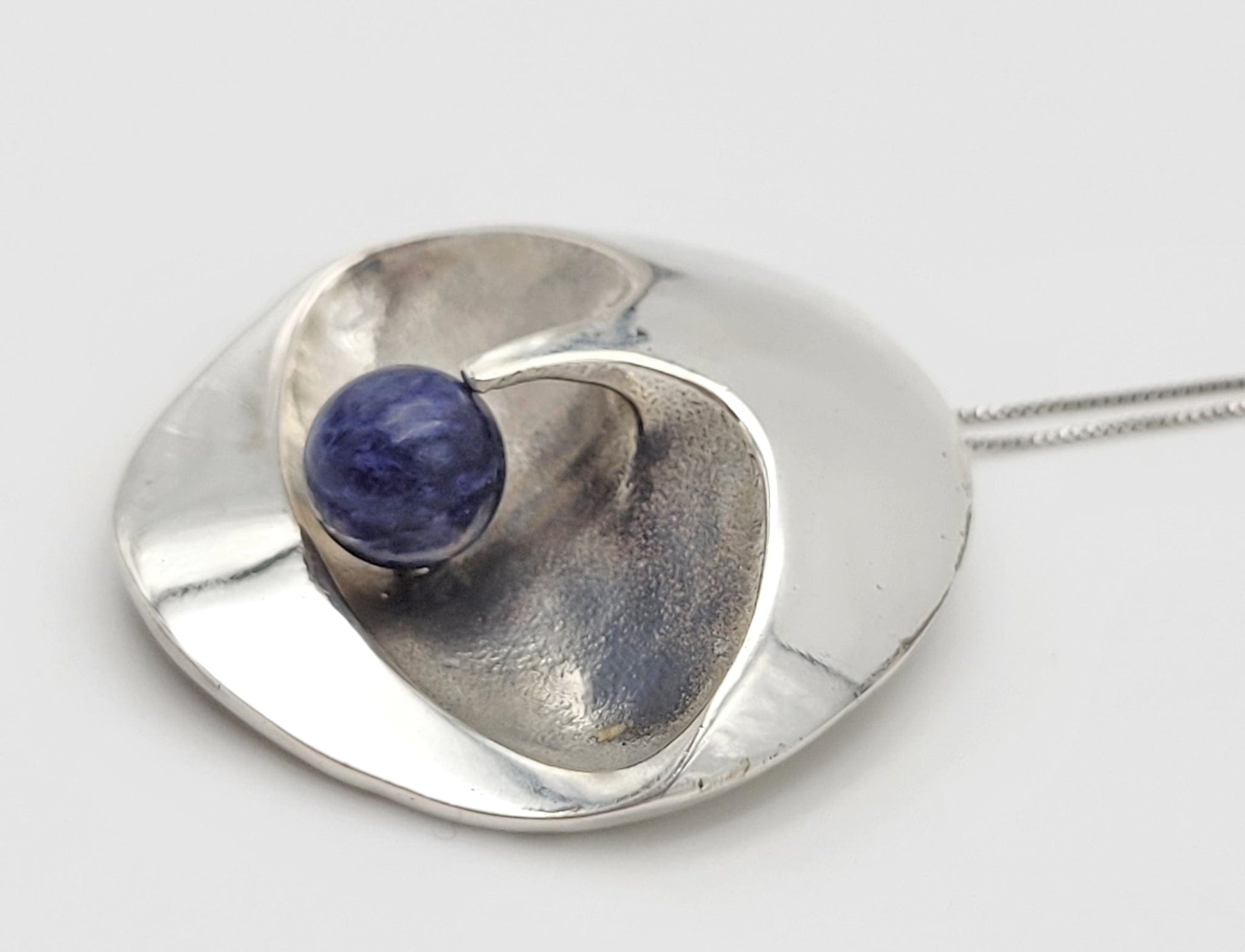 Netherlands Sterling Jewelry Netherlands Designer Sterling & Lapis Lazuli Abstract Modernist Pendant Necklace