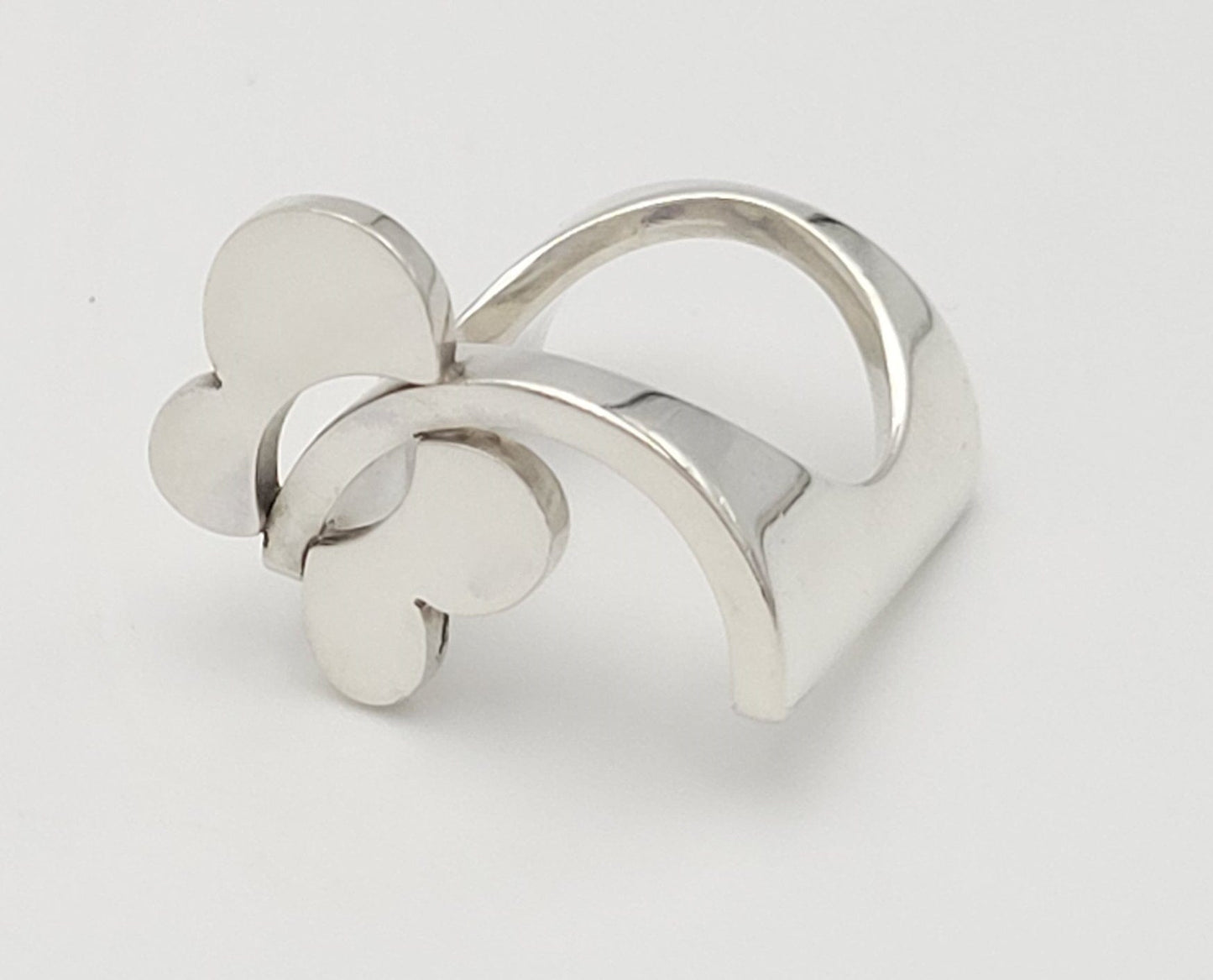 Niels Erik From Jewelry Niels Erik From Denmark Sterling 3D Modernist Square Flower Ring Circa 1960s