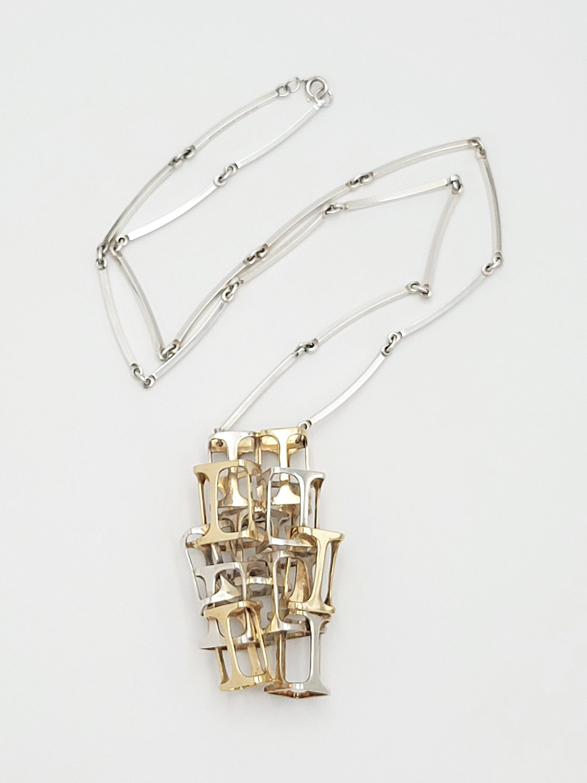 Niels Erik From Jewelry Superb Danish Design 14k & 925 Abstract Modernist Cubist 3D HUGE Necklace