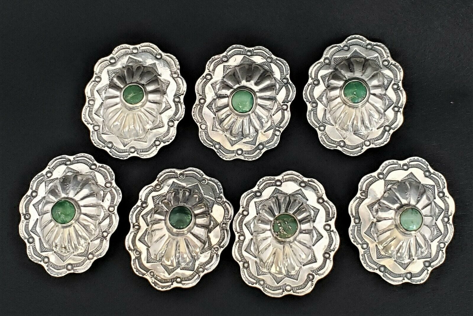 Old Pawn Sterling Jewelry Vintage 925 Sterling Silver & Turquoise OLD PAWN Navajo Set of 7 Conchos