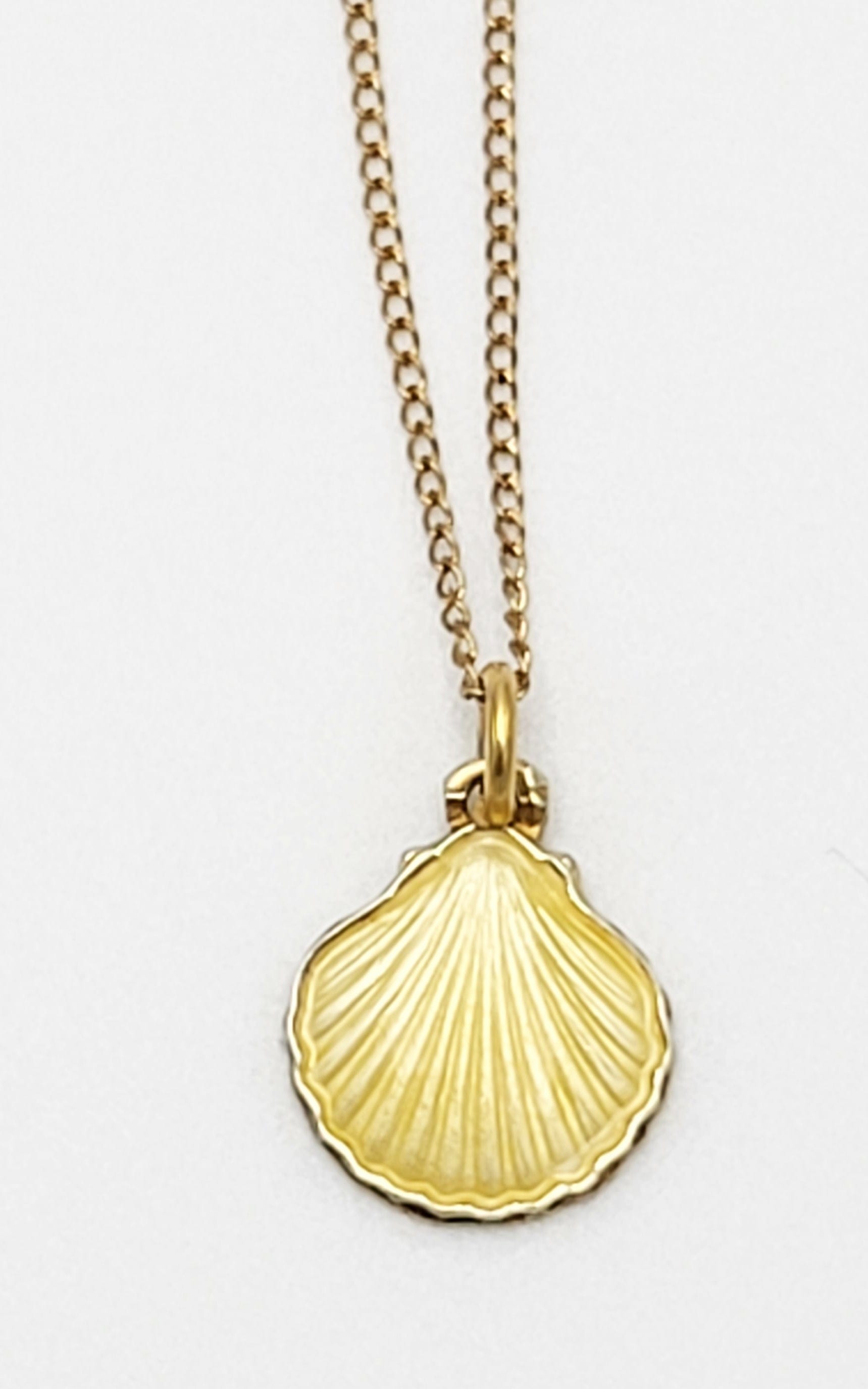 OPRO Jewelry OPRO Norway Sterling & Guilloche Enamel Seashell Pendant Necklace 1940s