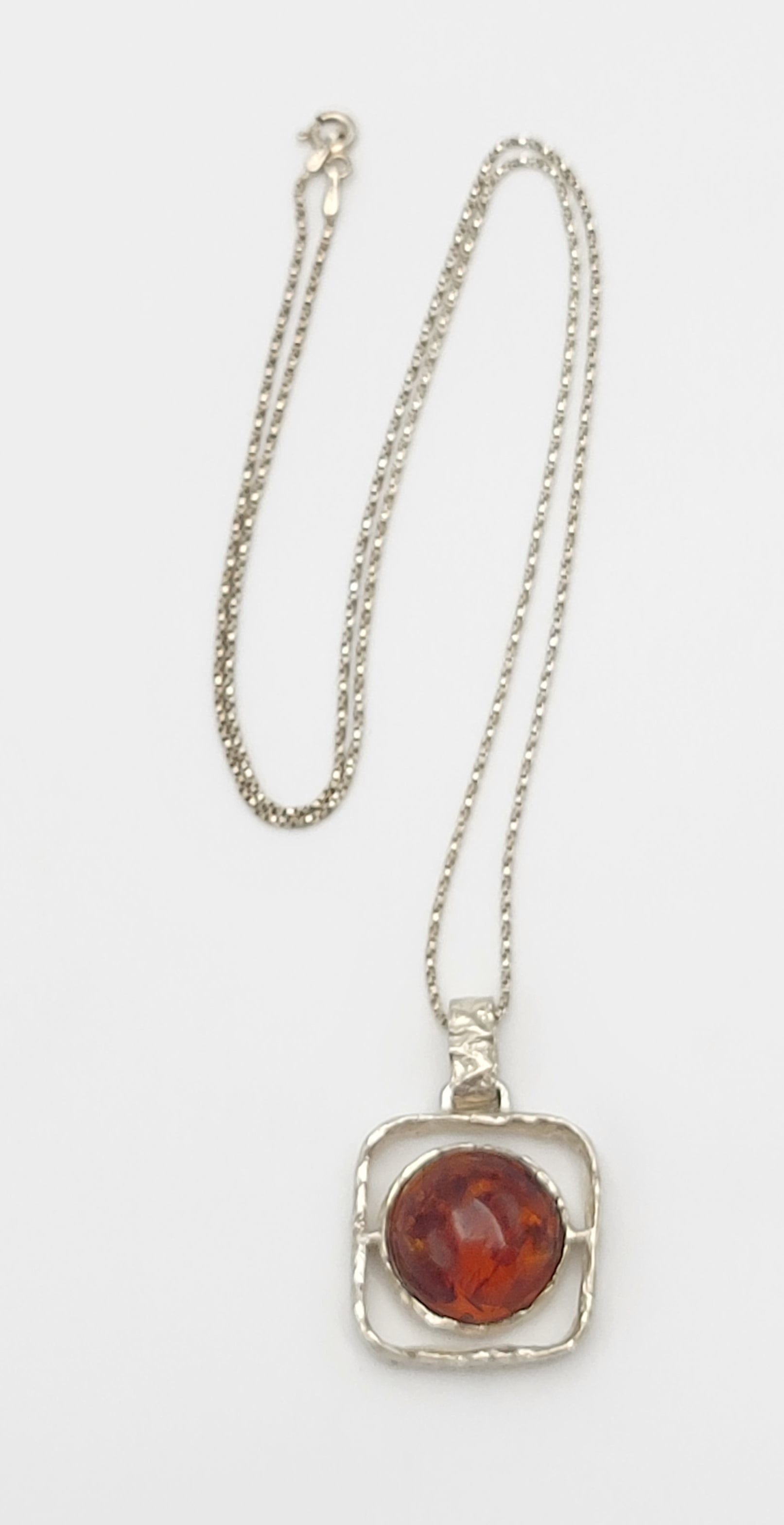 OTC Jewelry MCM Scandinavian Style Sterling Silver & Amber Modernist Pendant Necklace