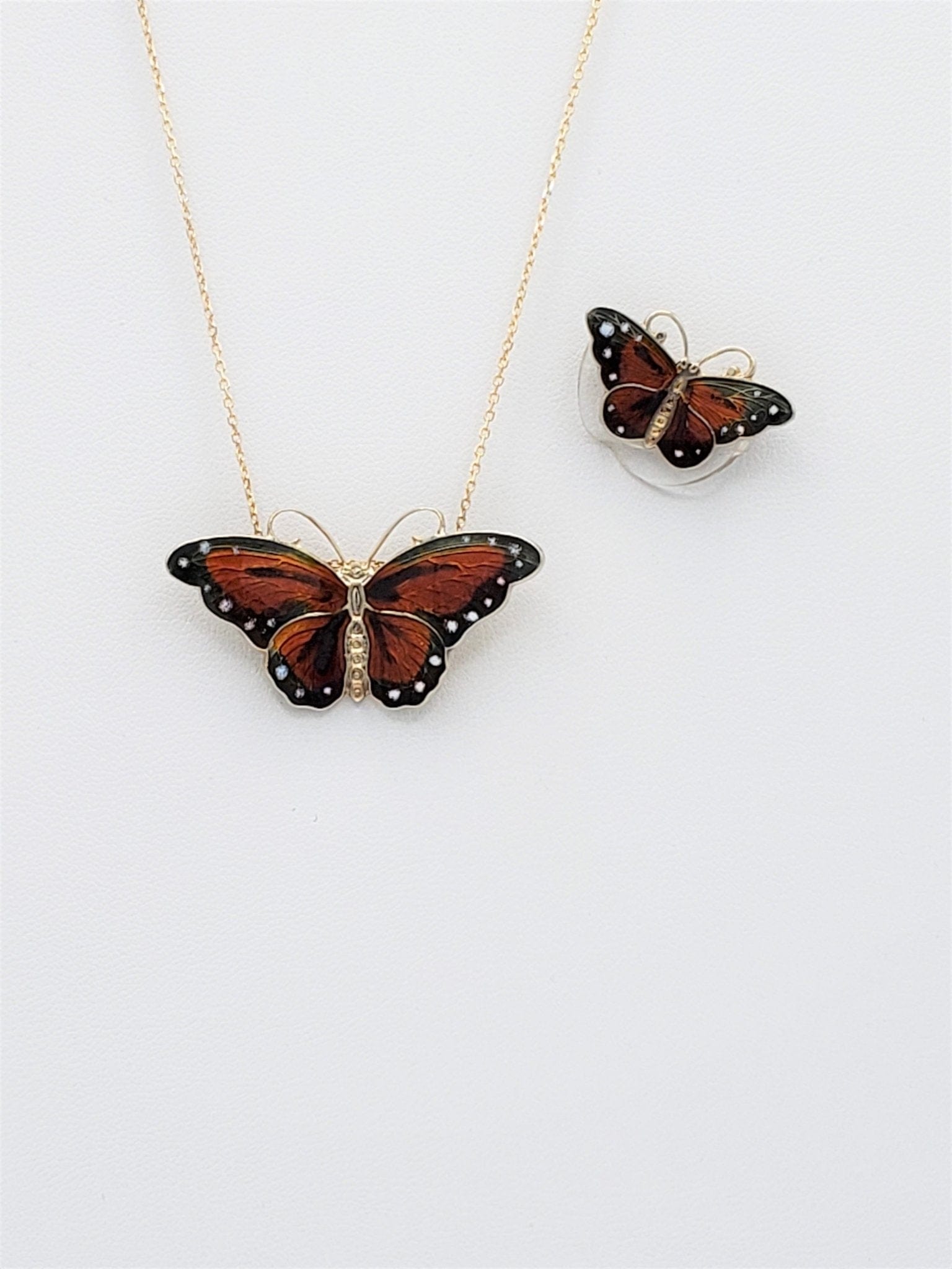 Oxager Denmark Jewelry VNTG Oxager Denmark 925SS Enamel Butterfly Necklace & Matching Brooch Pin SET