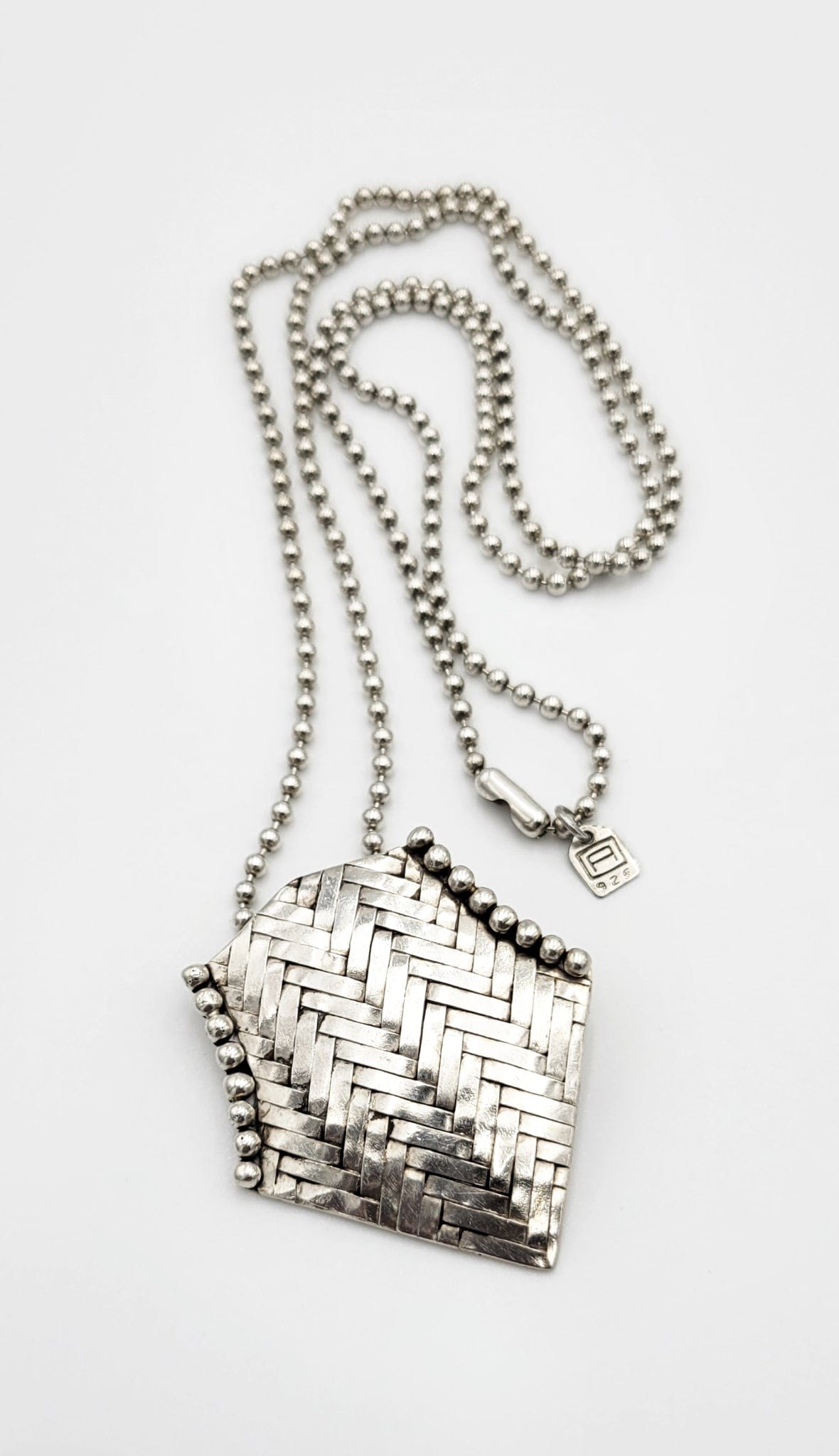 Pat Areias Jewelry Vintage Designer Pat Areias Sterling Silver Basket Weave Pendant Necklace
