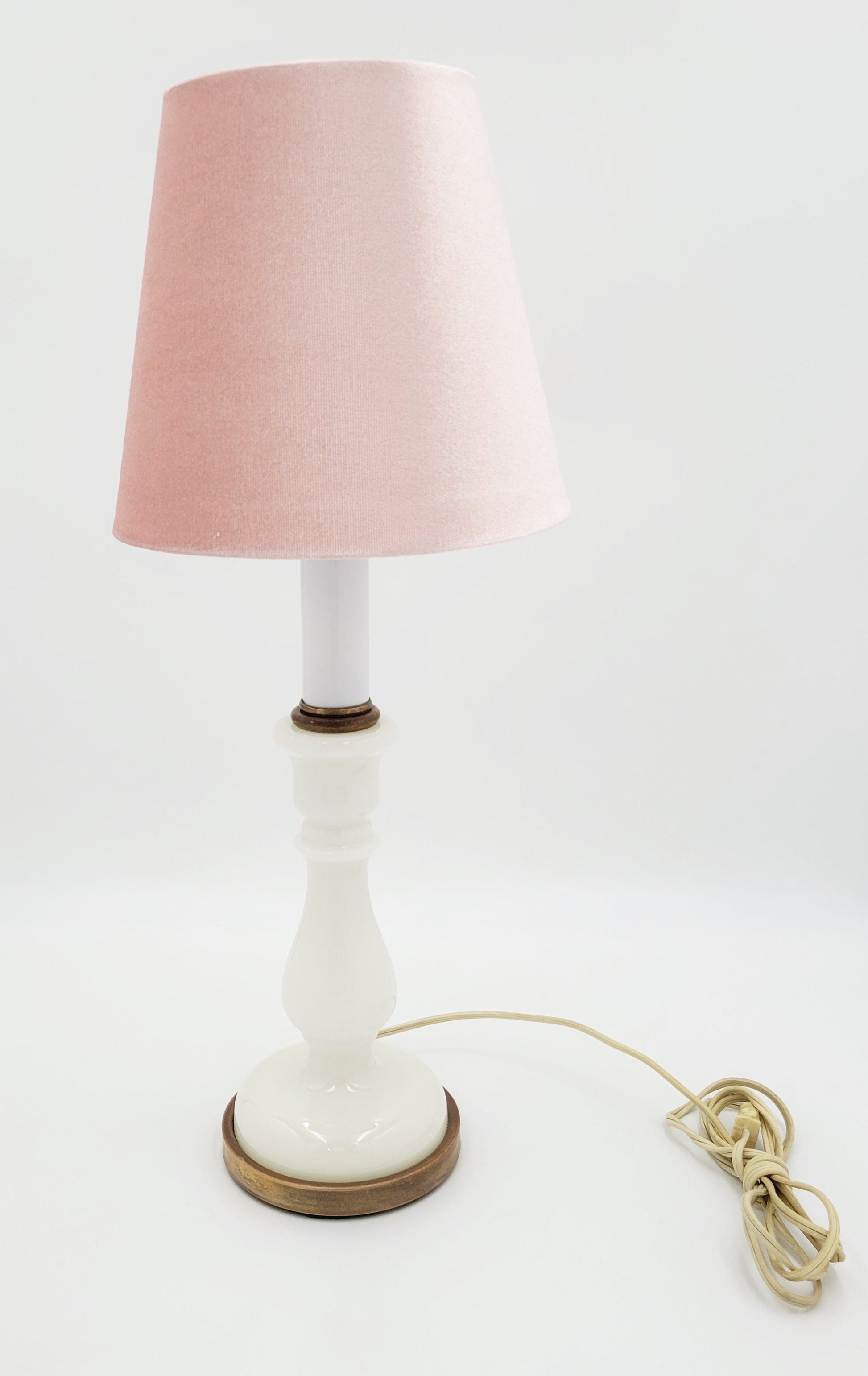 Paul Hanson Lighting Paul Hanson Opaline Glass Table Lamp w/ New Pink Velvet Shade Circa 1950's