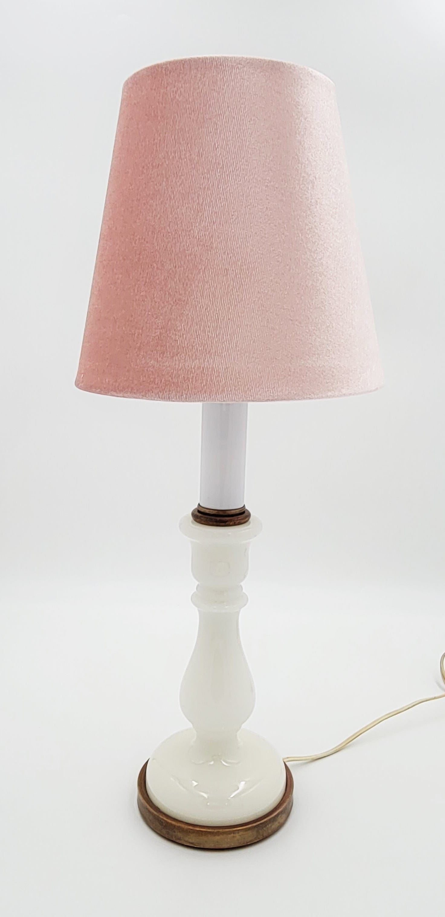 Paul Hanson Lighting Paul Hanson Opaline Glass Table Lamp w/ New Pink Velvet Shade Circa 1950's