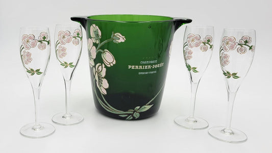 Perrier Jouet France Barware Perrier Jouet France Blown Glass Hand-Painted Champagne Chiller & Flute Set 1960s