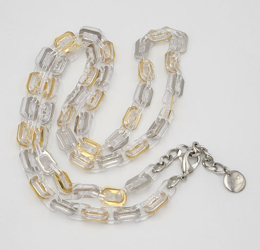 Pono Joan Goodman Jewelry Designer PONO Italy Clear/Gold Lucite Runway Couture Statement Necklace