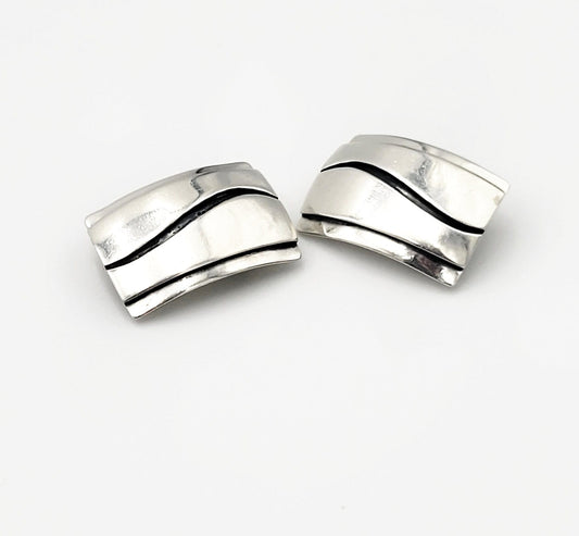 Paul Lobel Jewelry Rare NY Designer Paul Lobel Sterling Silver Enamel Modernist Earrings Circa 1950s
