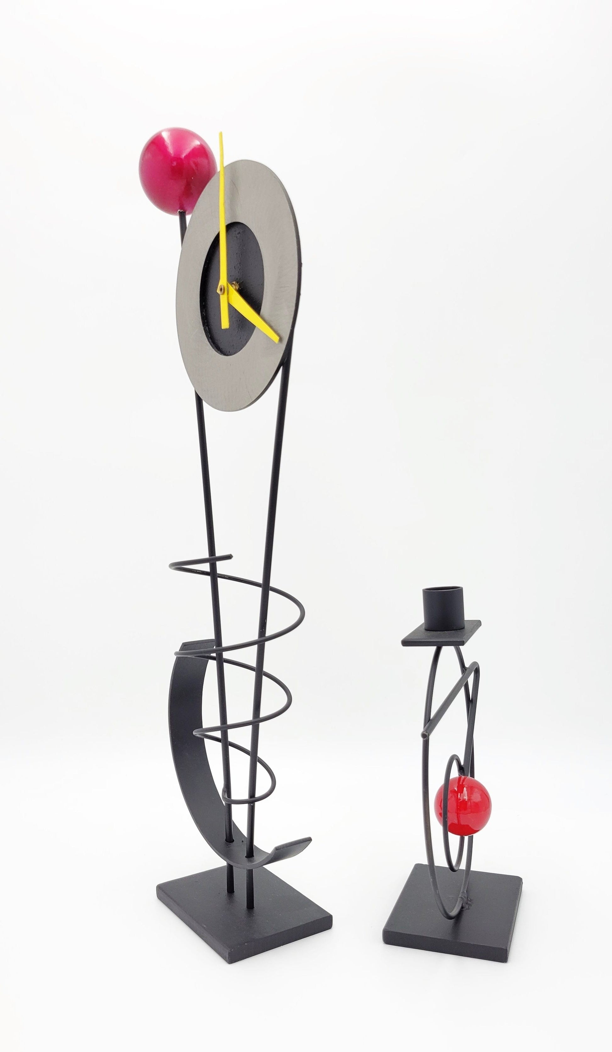 Rick Martin Clock and Candleholder Rick Martin Abstract Modernist Pop Art Memphis Style Clock & Candleholder