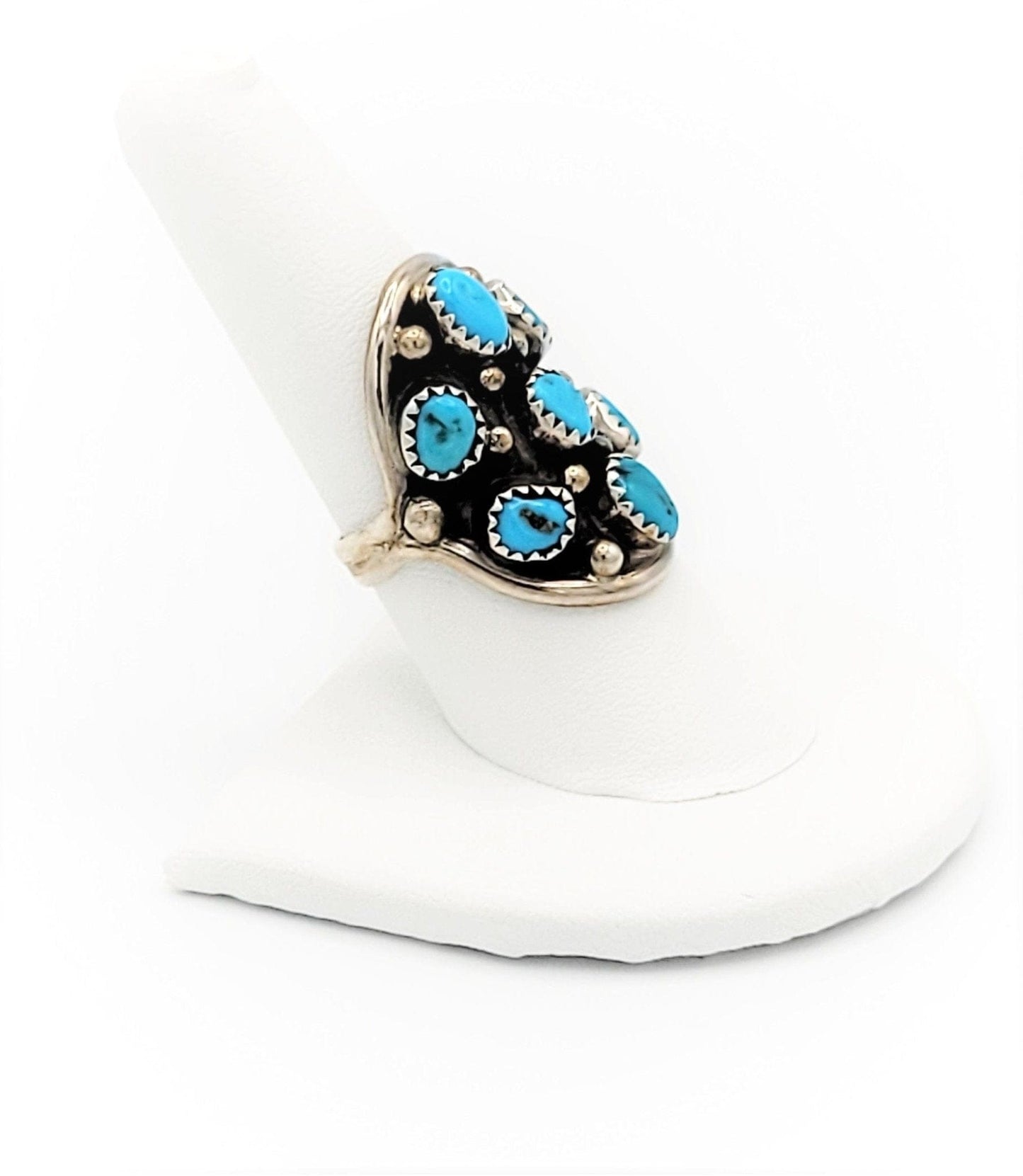 Rita Dawes Navajo Jewelry Vintage Sterling & Kingman Turquoise Rita Dawes Navajo Shield Statement Ring