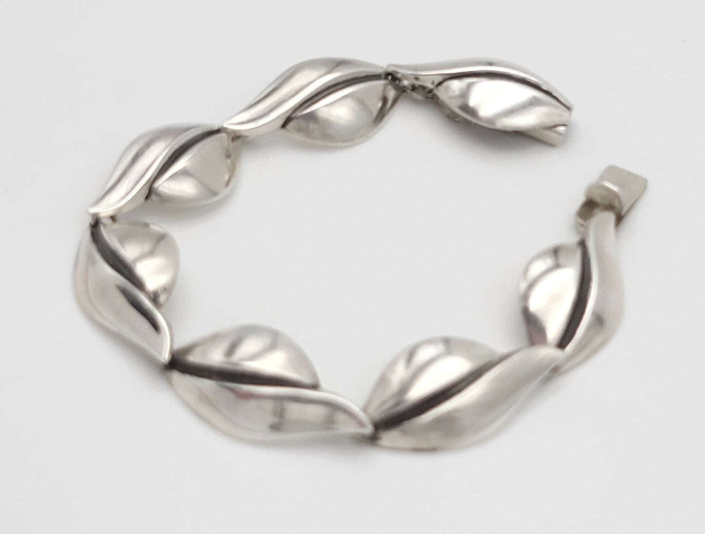 S. Christian Fogh Jewelry Danish Designer SC Fogh Modernist Leaves Sterling Panel Links Bracelet 1950s
