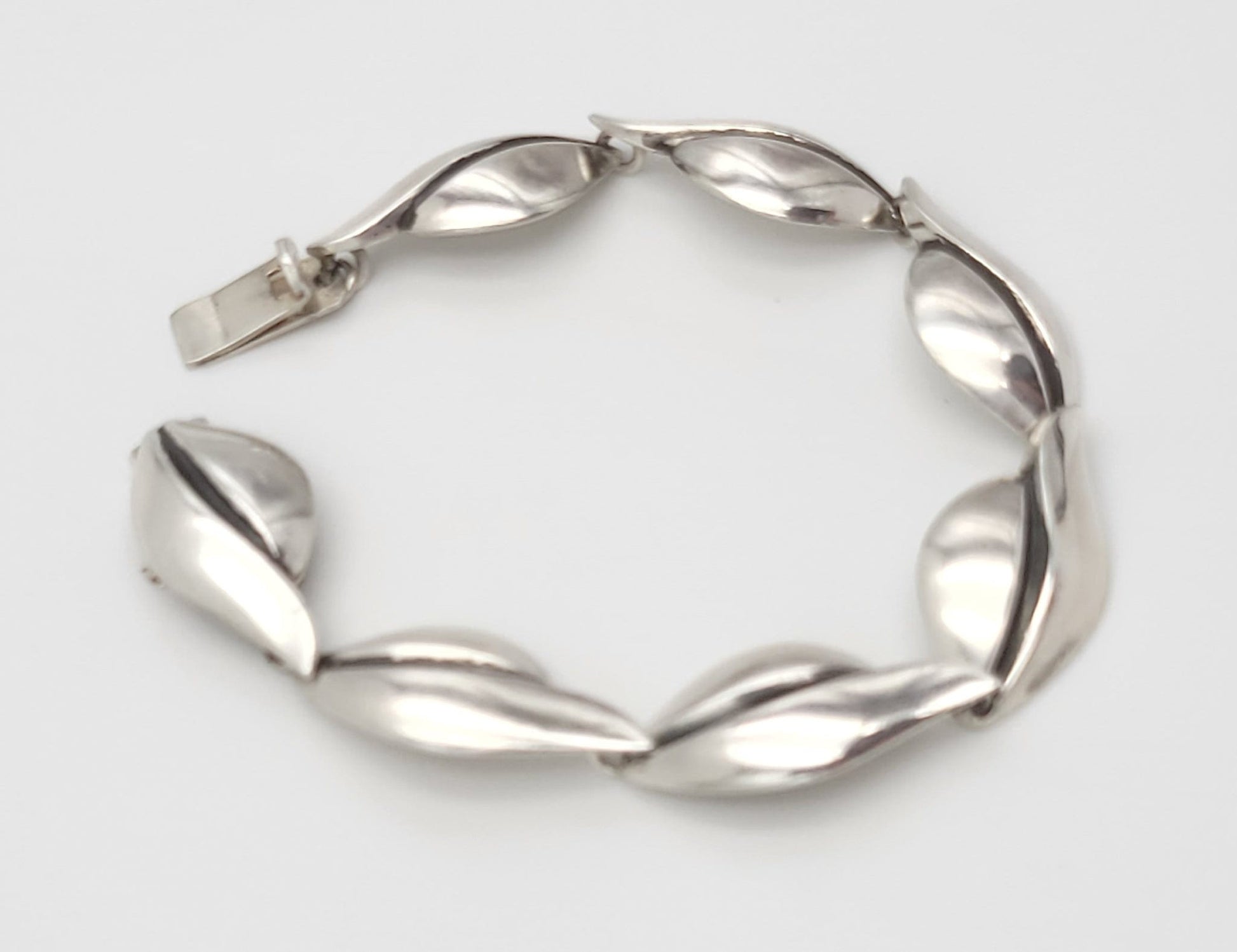 S. Christian Fogh Jewelry Danish Designer SC Fogh Modernist Leaves Sterling Panel Links Bracelet 1950s