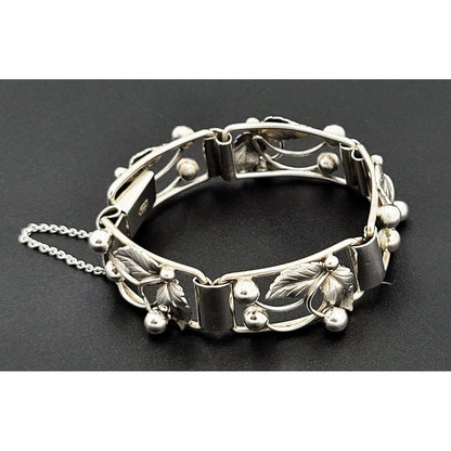 S. Christian Fogh Jewelry Denmark SC Fogh Art Deco 3D Leaves Berries Sterling Panel Bracelet 1950s