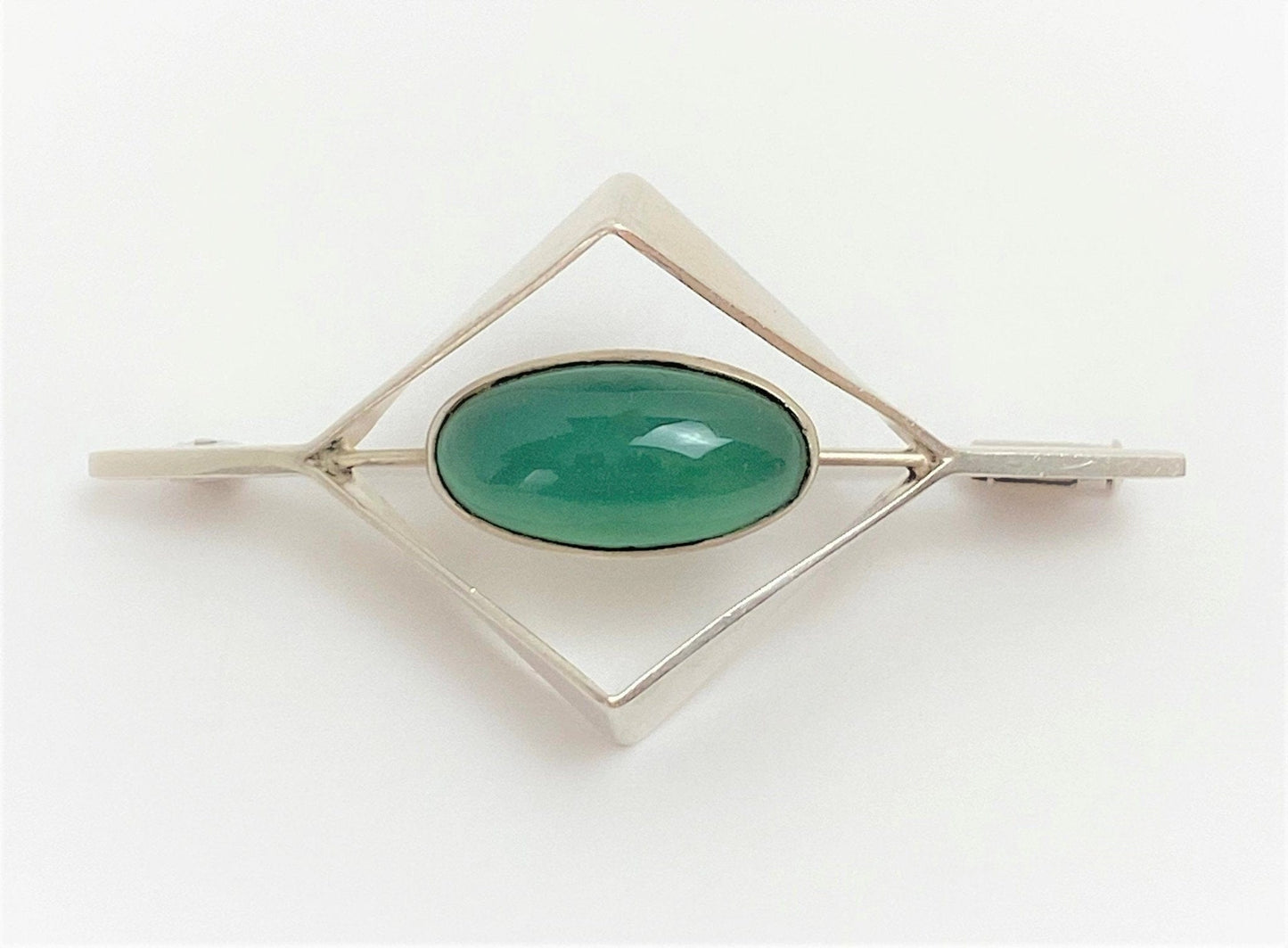 Salvaara Jewelry Vintage Salovaara Finland 925 Sterling Green Chalcedony Modernist Brooch Pendant