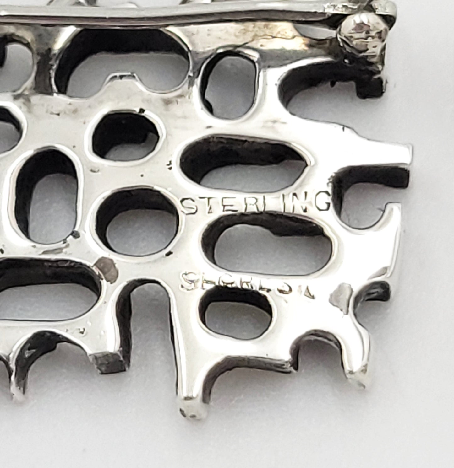 Secrest Jewelry Rare Sterling Silver Abstract Modernist Brutalist Brooch Earring Set by Secrest