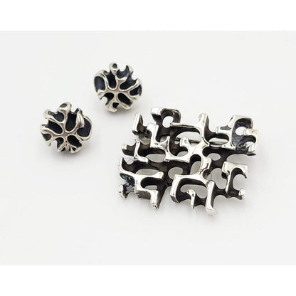 Secrest Jewelry Rare Sterling Silver Abstract Modernist Brutalist Brooch Earring Set by Secrest