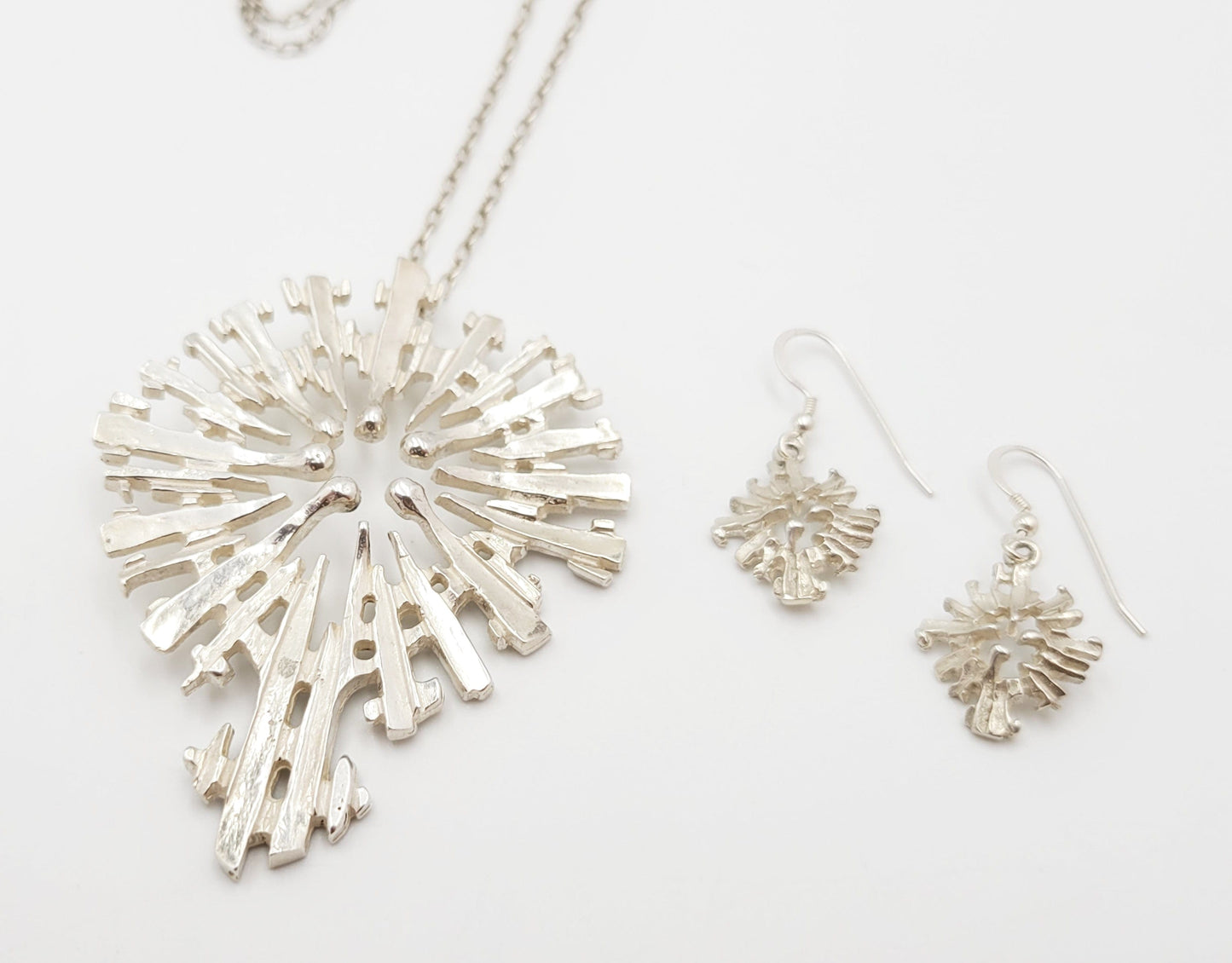 SH Jewelry SH Scandinavian Sterling Abstract Modernist Necklace & Earring Set