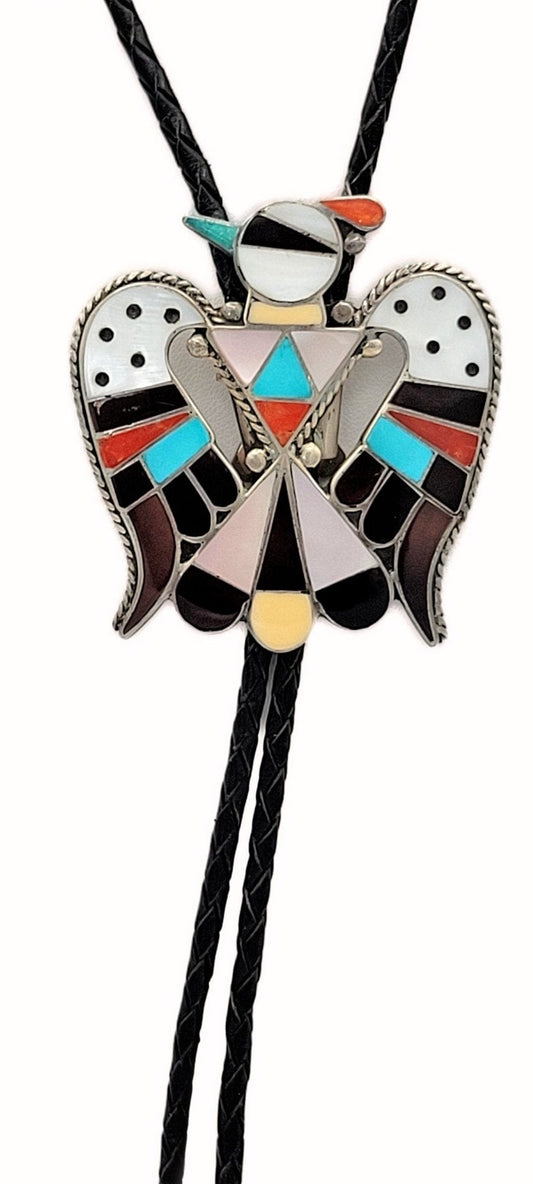 Shack Zuni Jewelry Fantastic Ornate ZUNI New Mexico THUNDERBIRD Sterling Silver Bolo Tie Signed