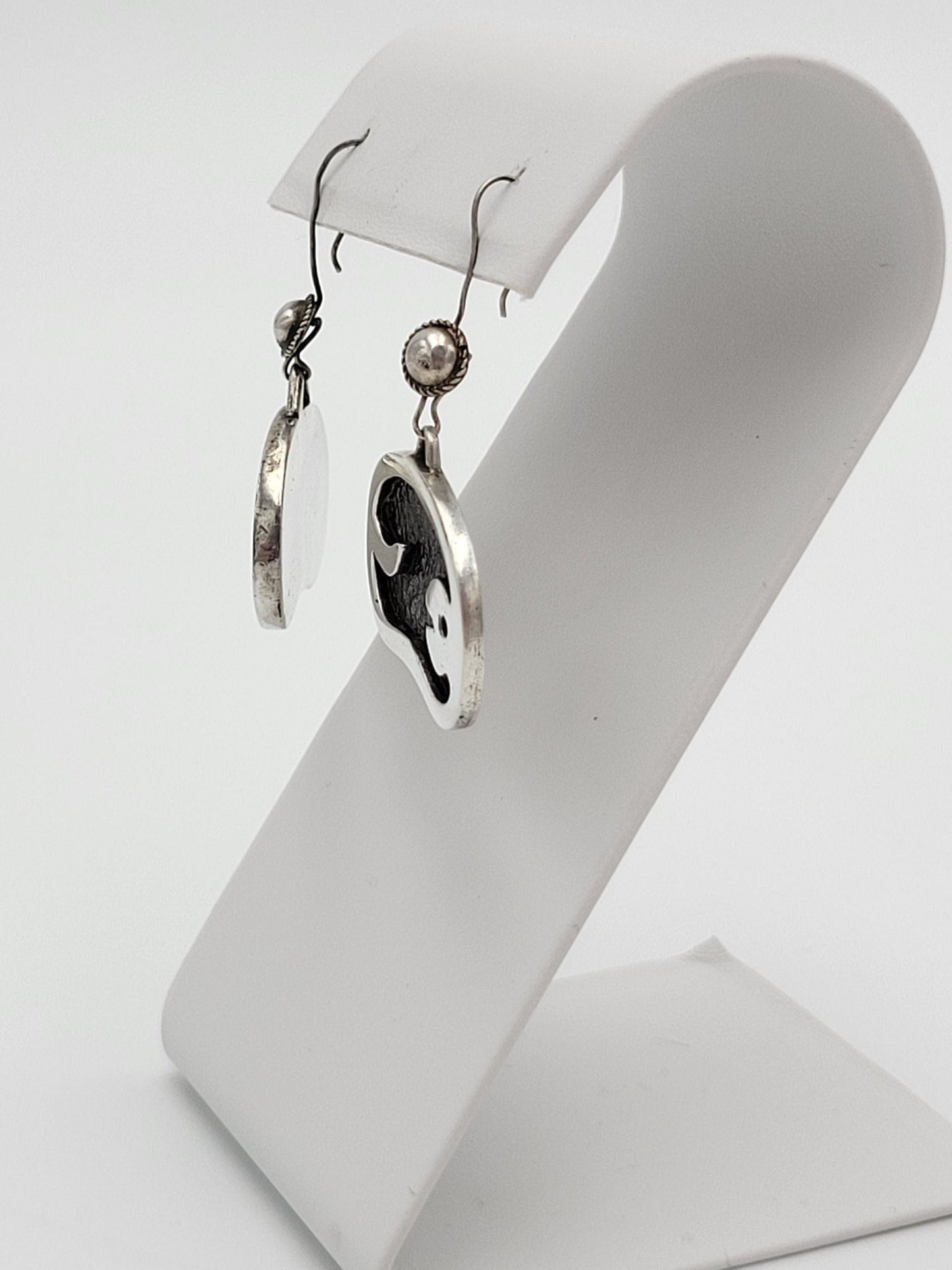Sigi Tasco Jewelry Designer Sigi Pineda Taxco Modernist Sterling & Enamel Dangle Earrings 1960's