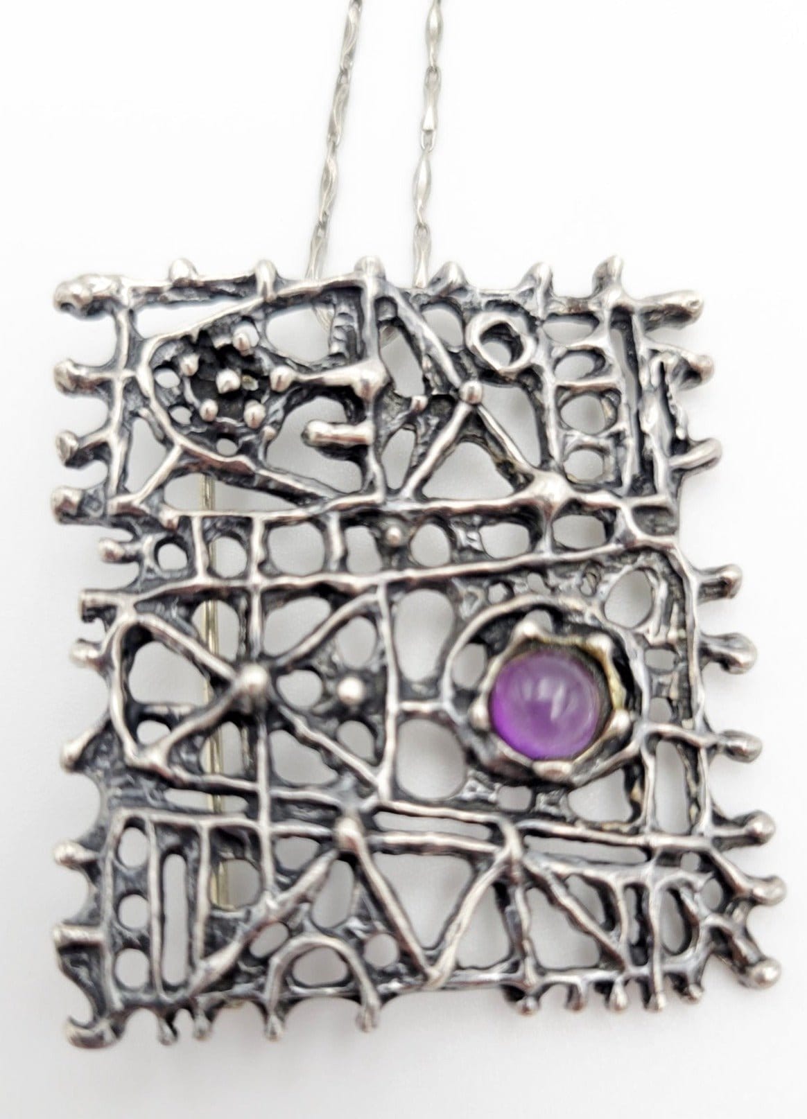 Sklar Jewelry Iconic US Designer Phyllis Sklar Brutalist Sterling & Amethyst Brooch RARE 50/60s