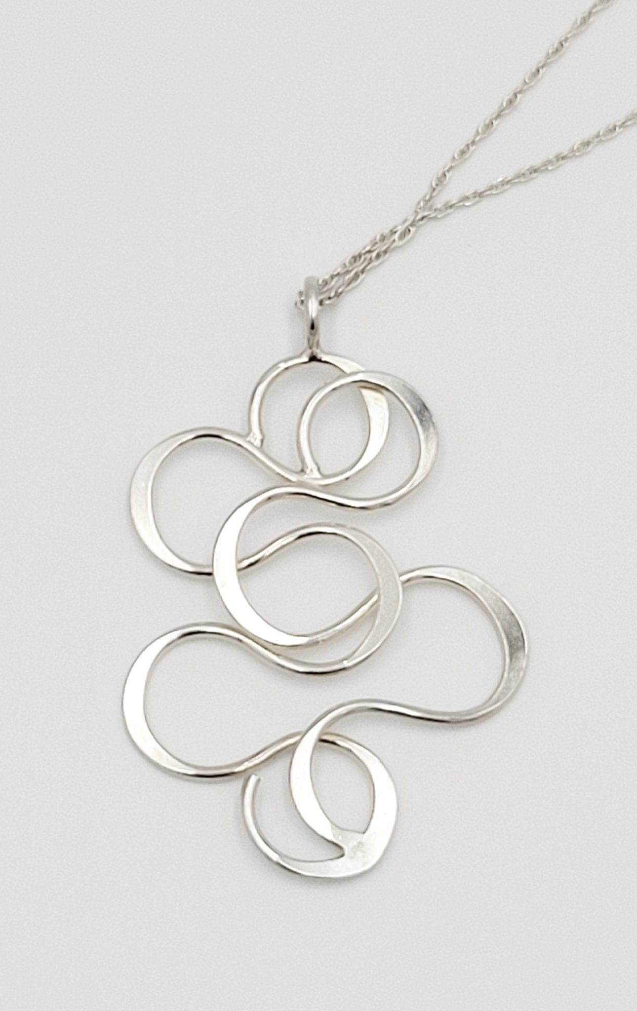 Sterling Jewelry Artisan Abstract Modernist Sterling Silver Large Statement Pendant Necklace