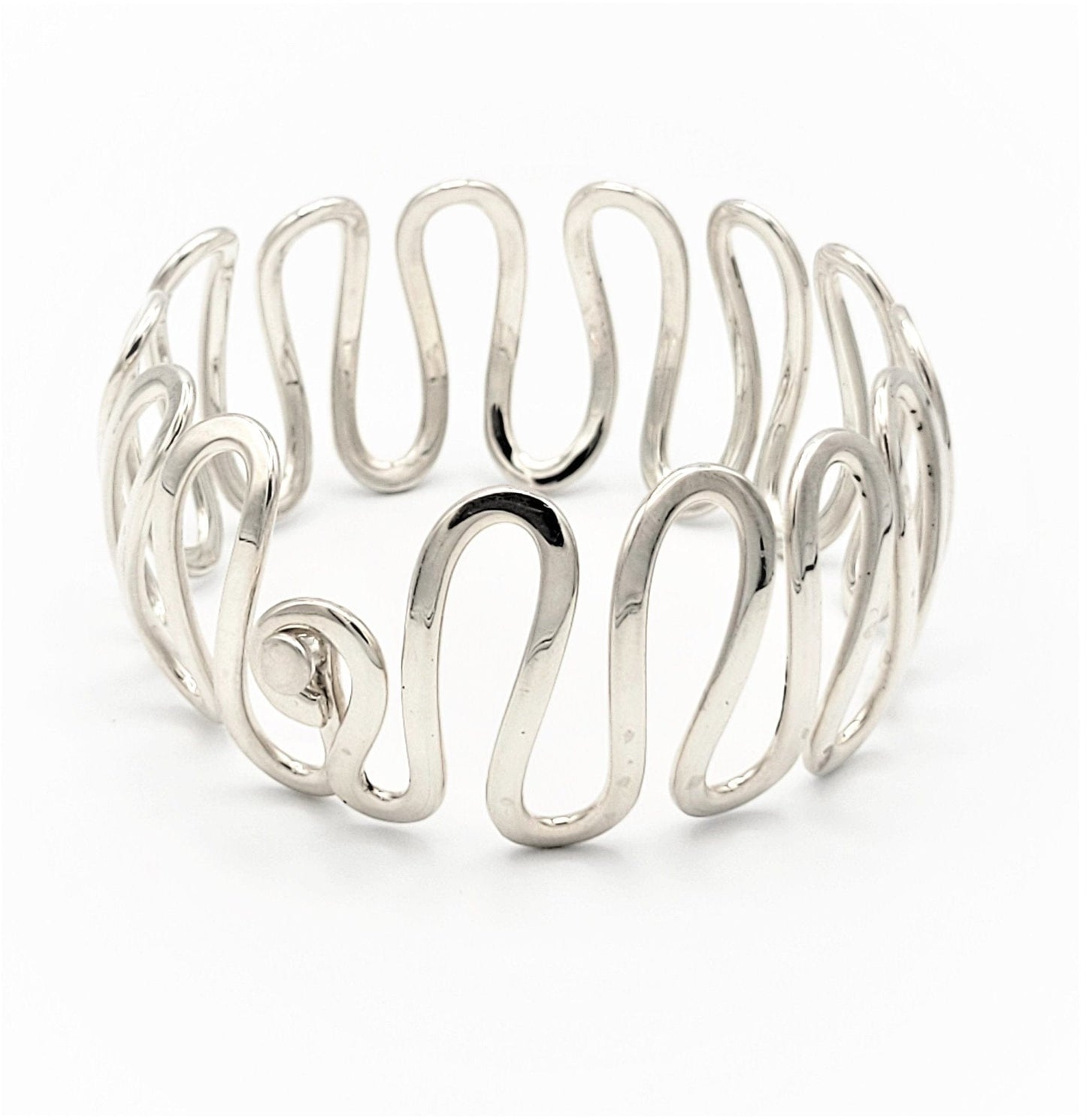 Sterling Jewelry Vintage HEAVY Designer Sterling Silver Modernist Abstract Swirl Bracelet Circa 1980s