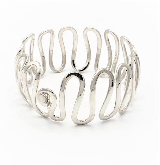 Sterling Jewelry Vintage HEAVY Designer Sterling Silver Modernist Abstract Swirl Bracelet Circa 1980s